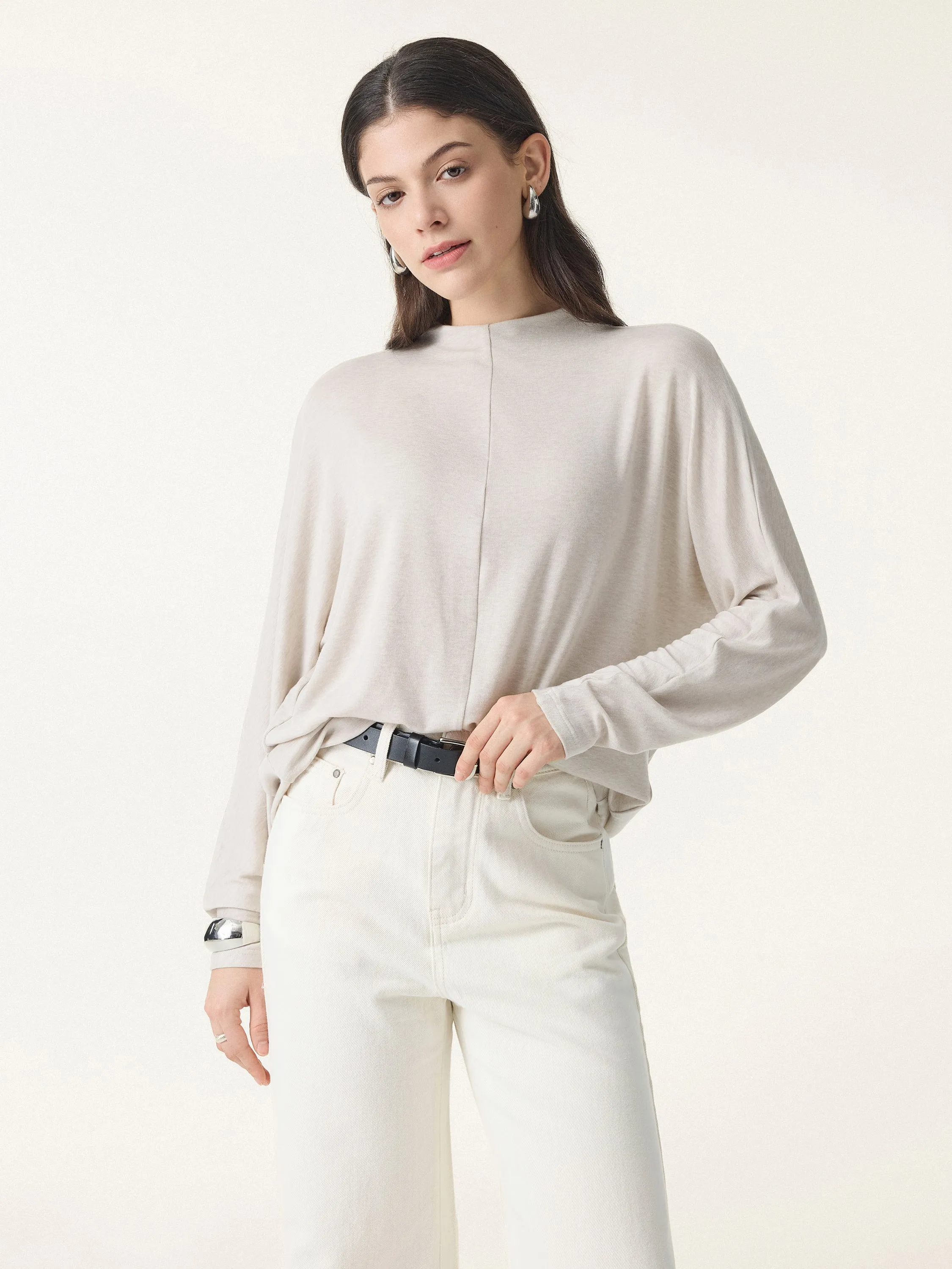 Lyocell Cashmere Relaxed Mockneck Batwing Sleeve Top sold by OGLmove product image thumbnail 5