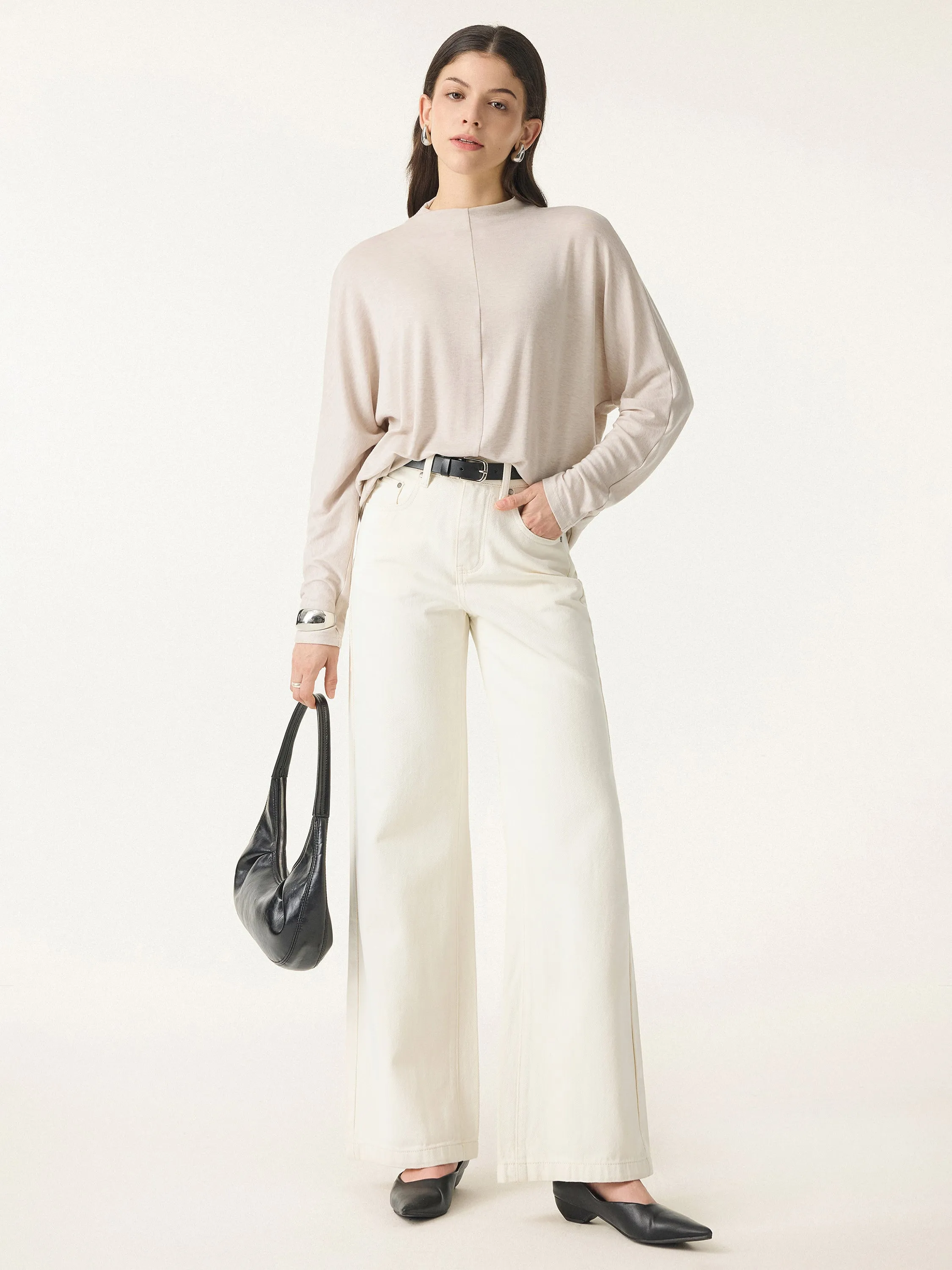 Lyocell Cashmere Relaxed Mockneck Batwing Sleeve Top sold by OGLmove product image thumbnail 3