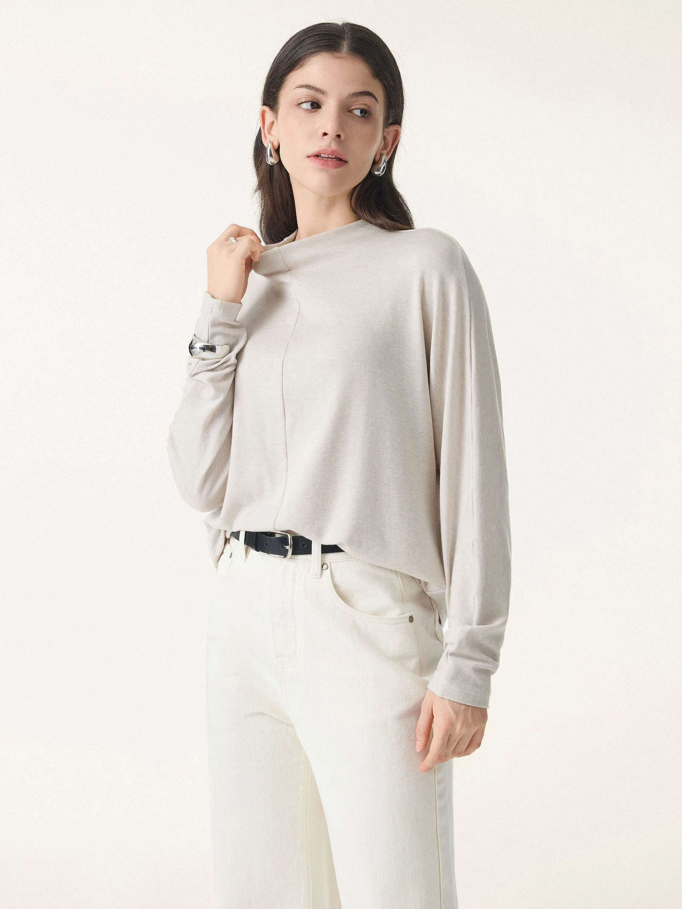 Lyocell Cashmere Relaxed Mockneck Batwing Sleeve Top sold by OGLmove product image thumbnail 4