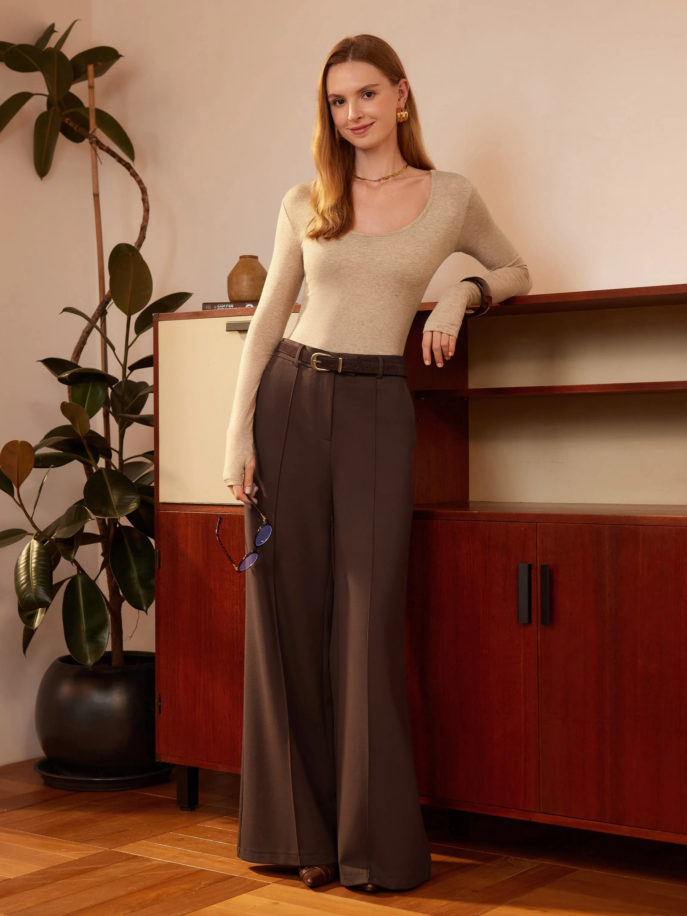 Everyday Mid Rise Wide Leg Trousers with Pockets sold by OGLmove
