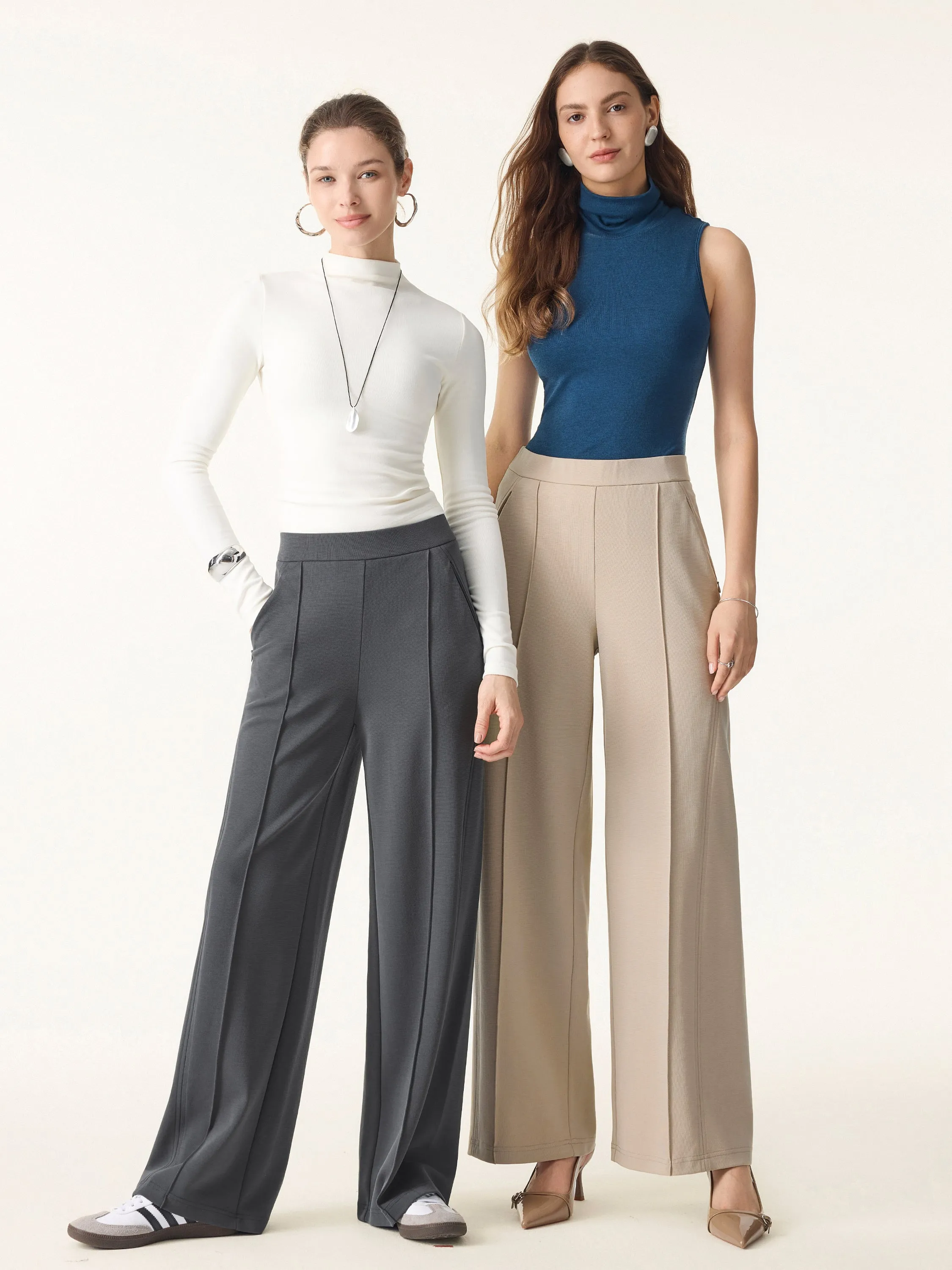 Wrinkle-Resistant Mid Rise Wide Leg Pants with Pockets sold by OGLmove product image thumbnail 2