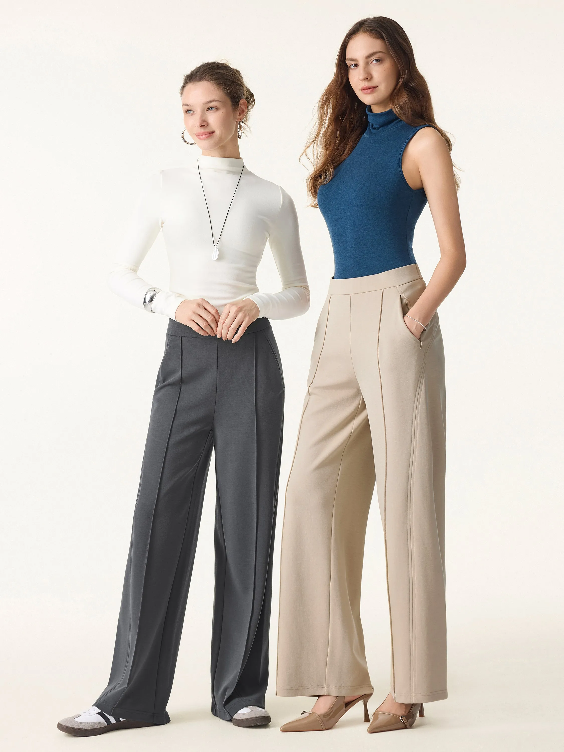 Wrinkle-Resistant Mid Rise Wide Leg Pants with Pockets sold by OGLmove product image thumbnail 3