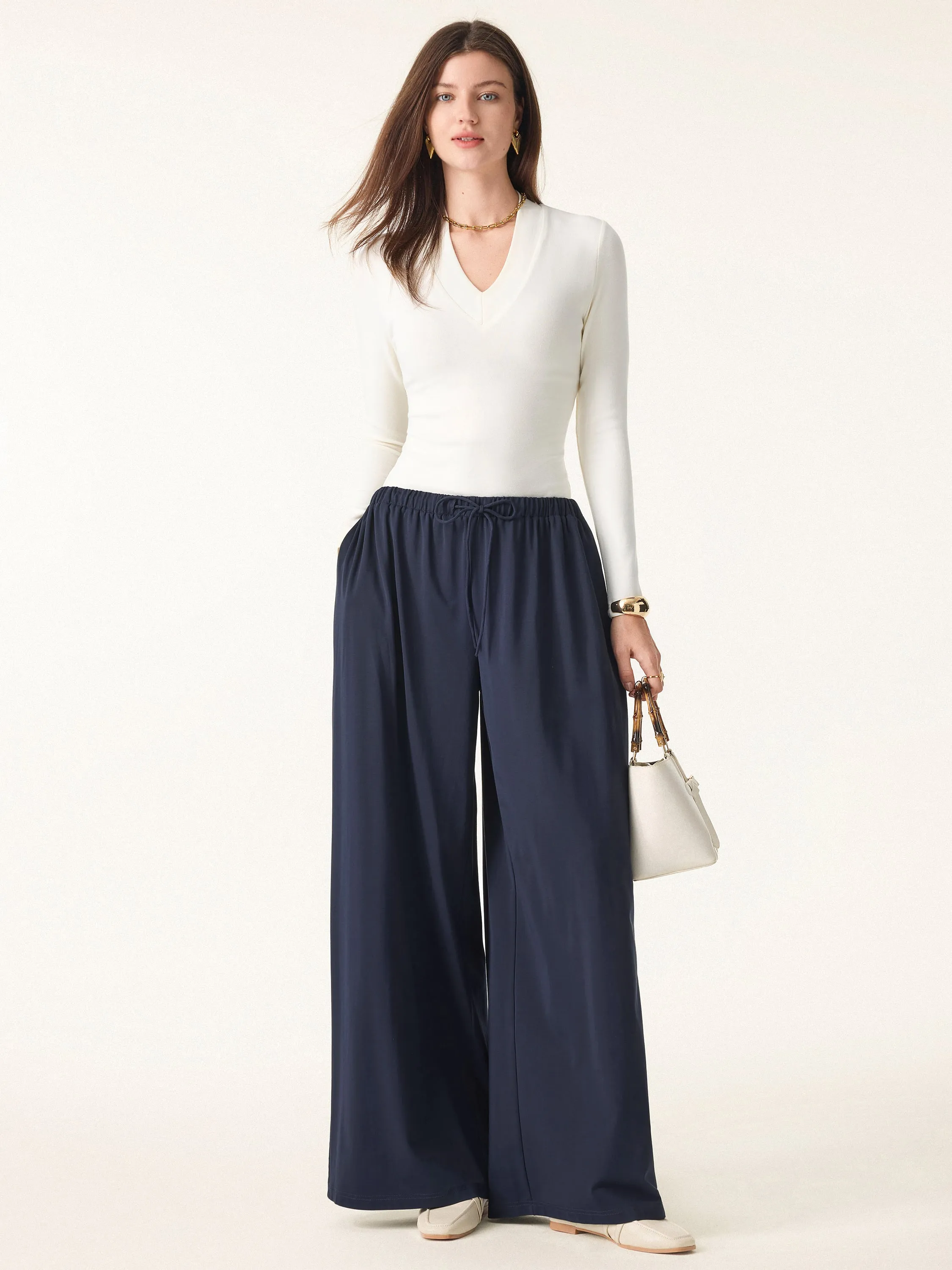 Stretch Ponte Mid Rise Palazzo Pants with Pockets sold by OGLmove product image thumbnail 5