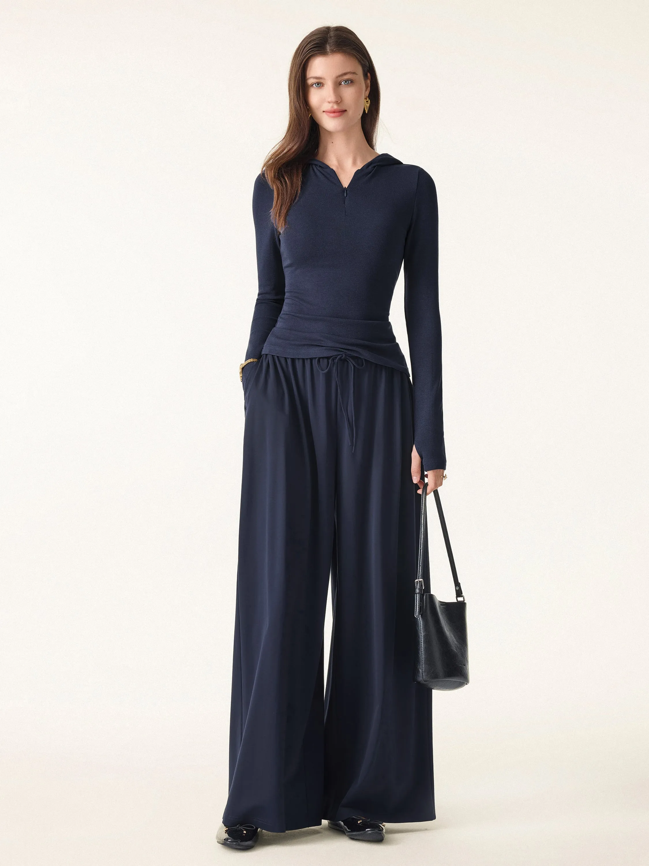 Stretch Ponte Mid Rise Palazzo Pants with Pockets sold by OGLmove product image thumbnail 4