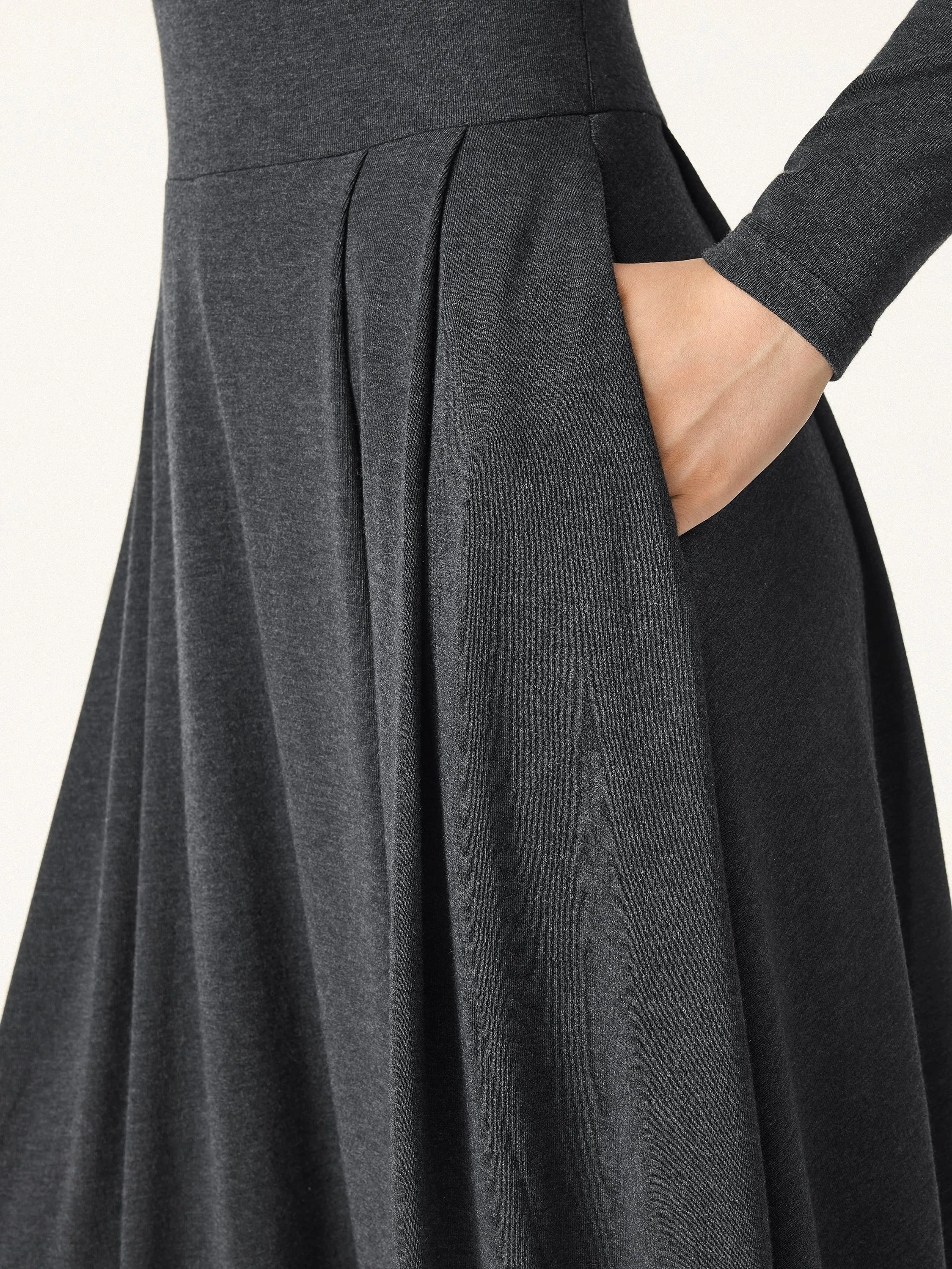 Light Warm Mockneck Pleated Midi Brami Dress with Pockets sold by OGLmove product image thumbnail 2