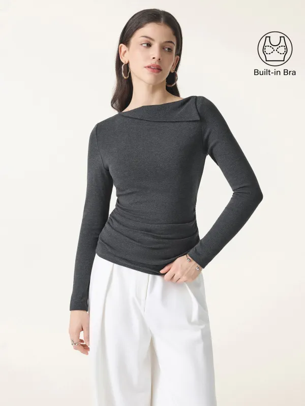 Light Warm Asymmetrical Fold-Over Side Ruched Brami Top sold by ogl move