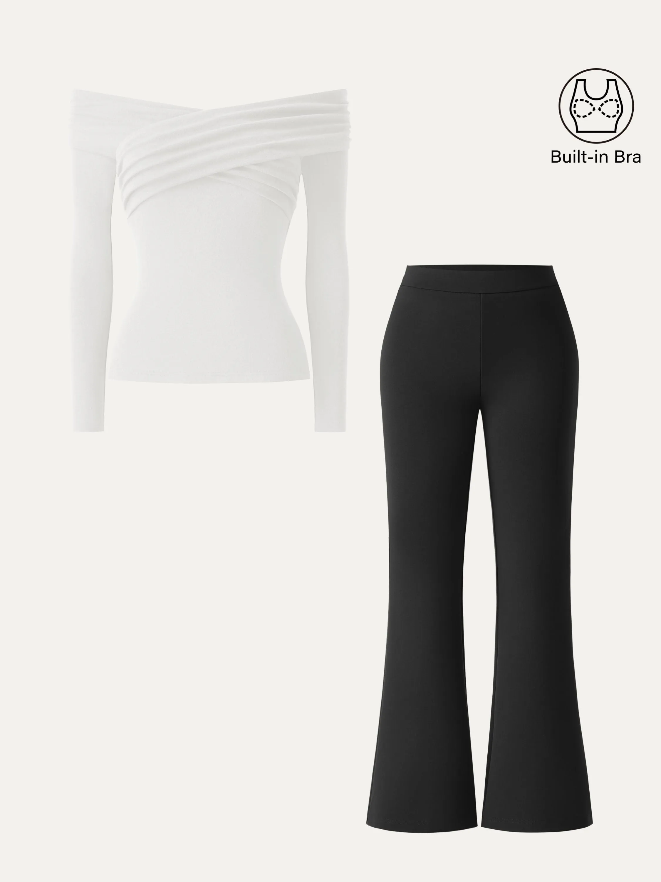 2Pcs Set Criss Cross Off-Shoulder Brami & High Rise Pull-on Flared Petite Pants sold by ogl move product image thumbnail 4