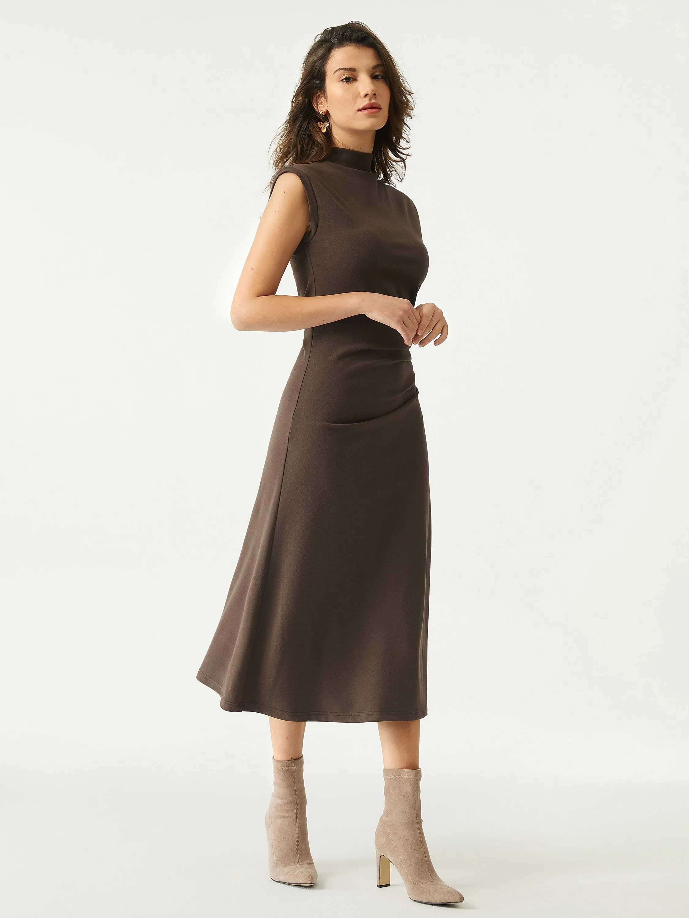 Mockneck Tucks Midi Dress sold by OGLmove