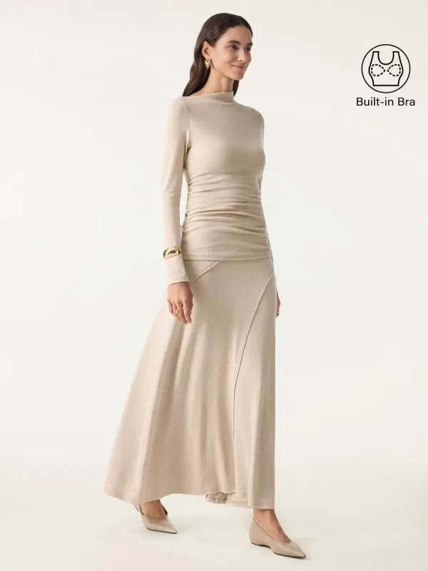 2Pcs Set Slanted Mockneck Ruched Brami & Mid Rise Pull-on Flared Maxi Skirt sold by ogl move