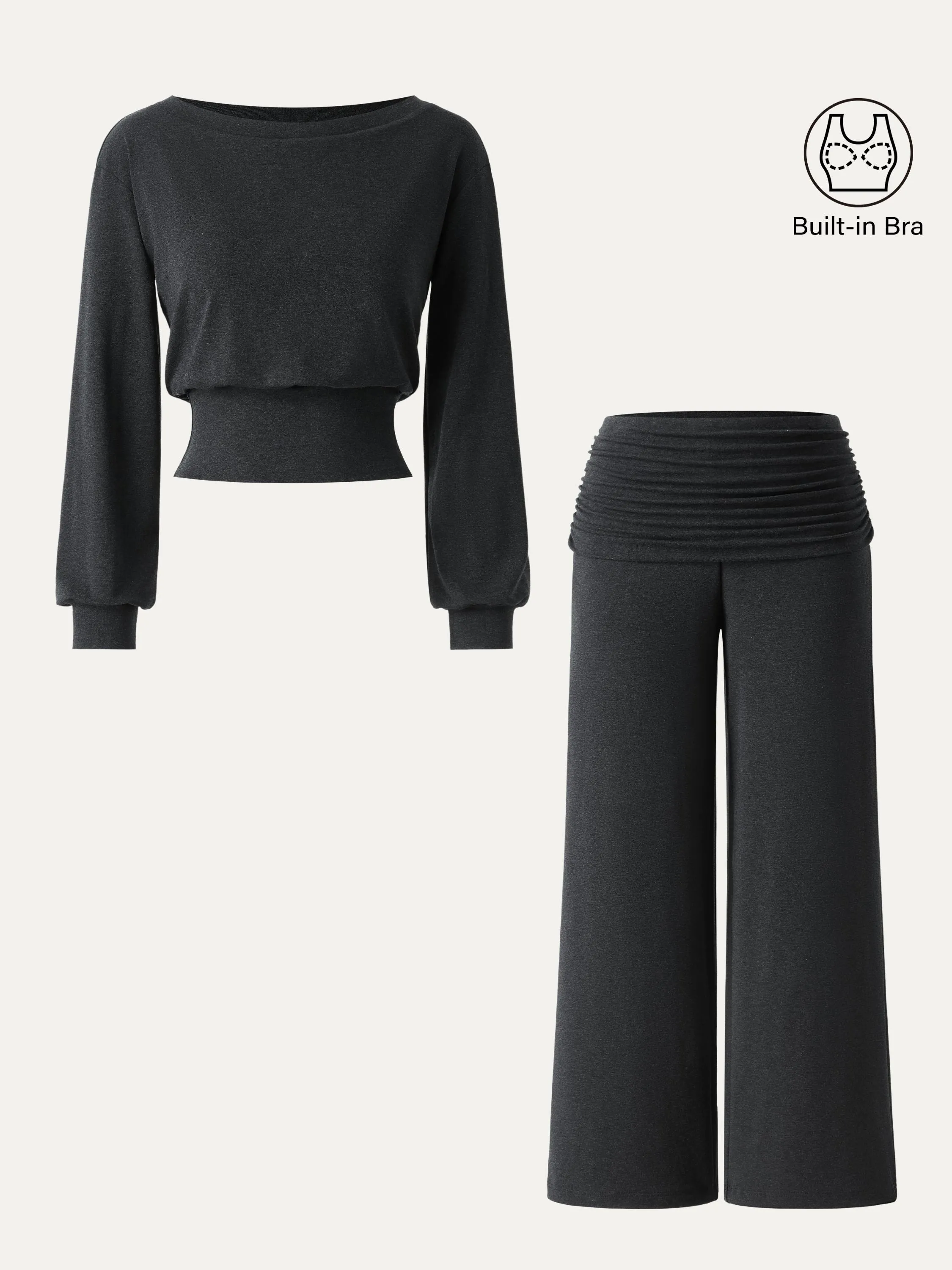 2Pcs Set Boatneck Brami & Drapey Wide Leg Pull-on Pants with Pockets sold by OGLmove product image thumbnail 5