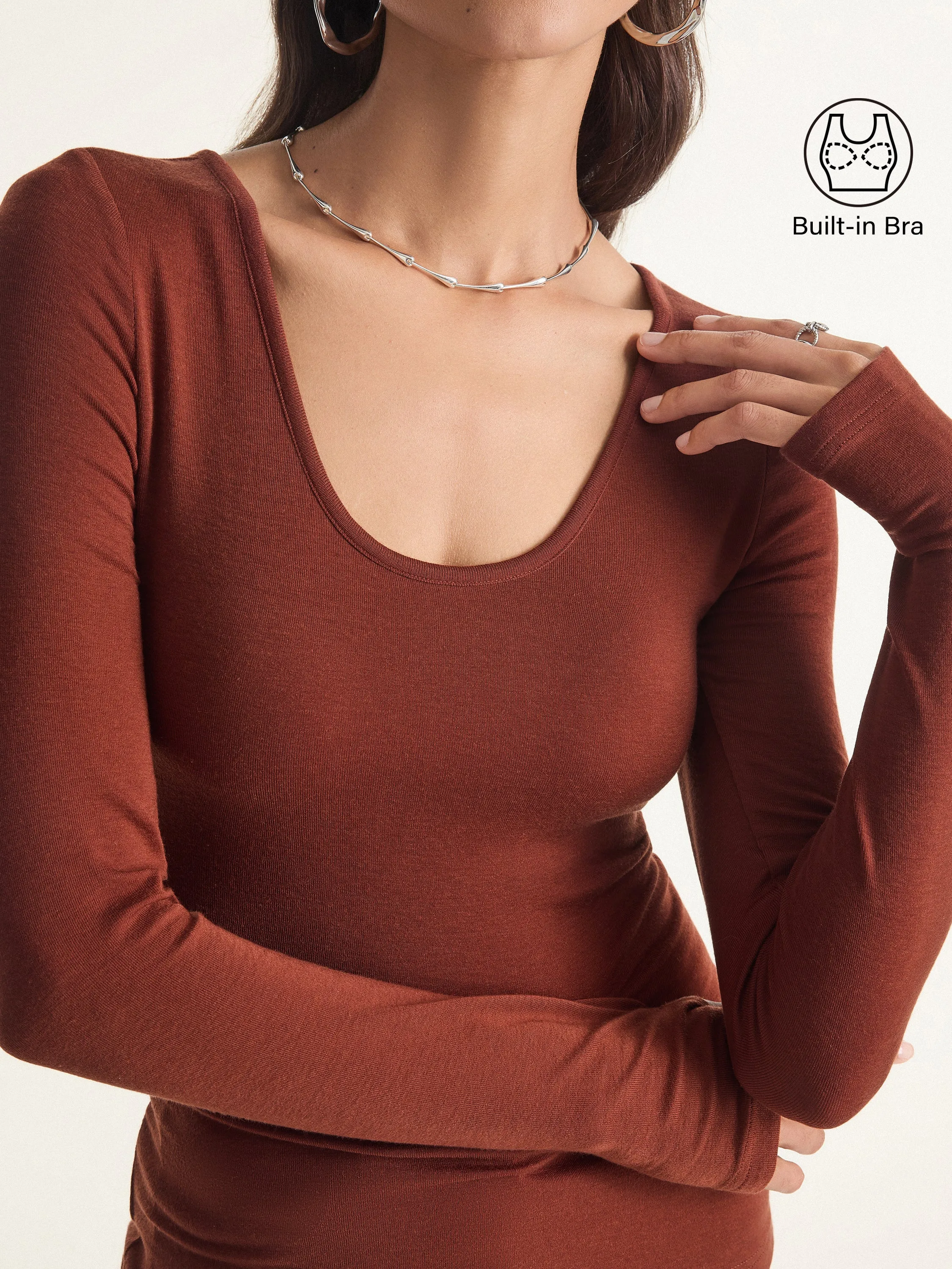 Lyocell Cashmere Scoop Neck Thumbhole Brami sold by OGLmove product image thumbnail 5