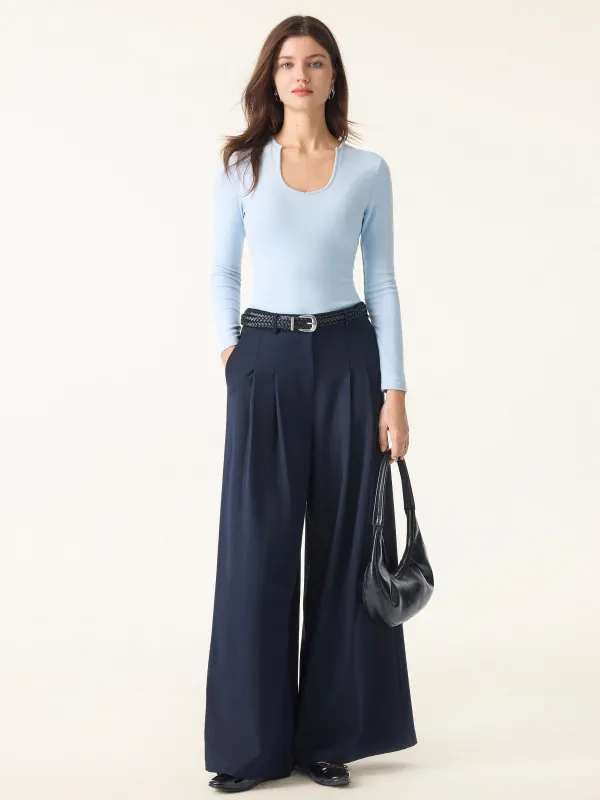 Mid Rise Wide Leg Trousers with Pockets sold by ogl move