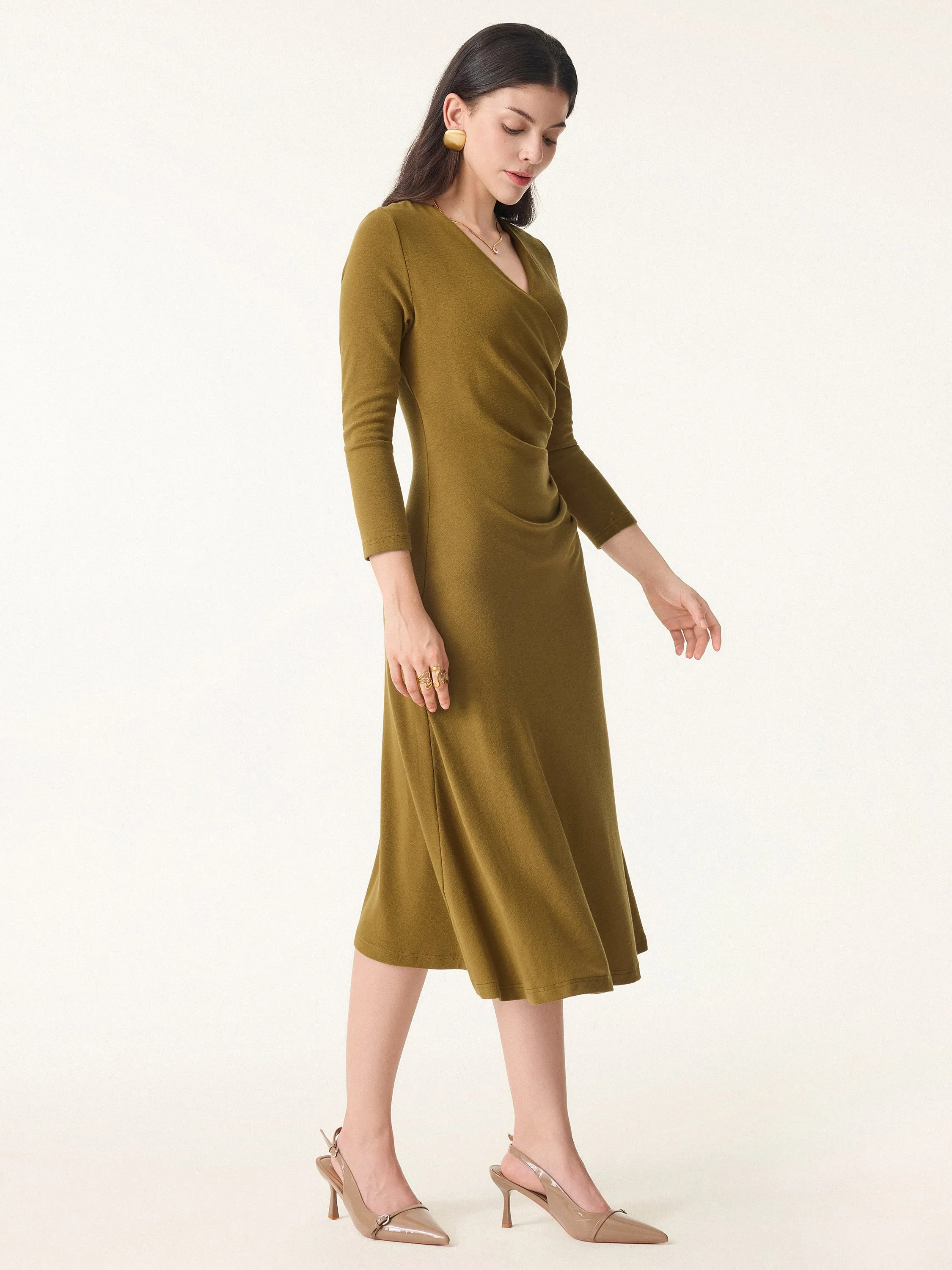 Slimming Surplice 3/4 Sleeve Midi Dress sold by OGLmove product image thumbnail 3