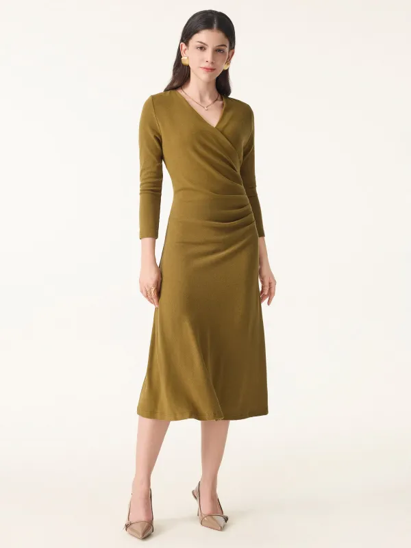 Slimming Surplice 3/4 Sleeve Midi Dress sold by ogl move