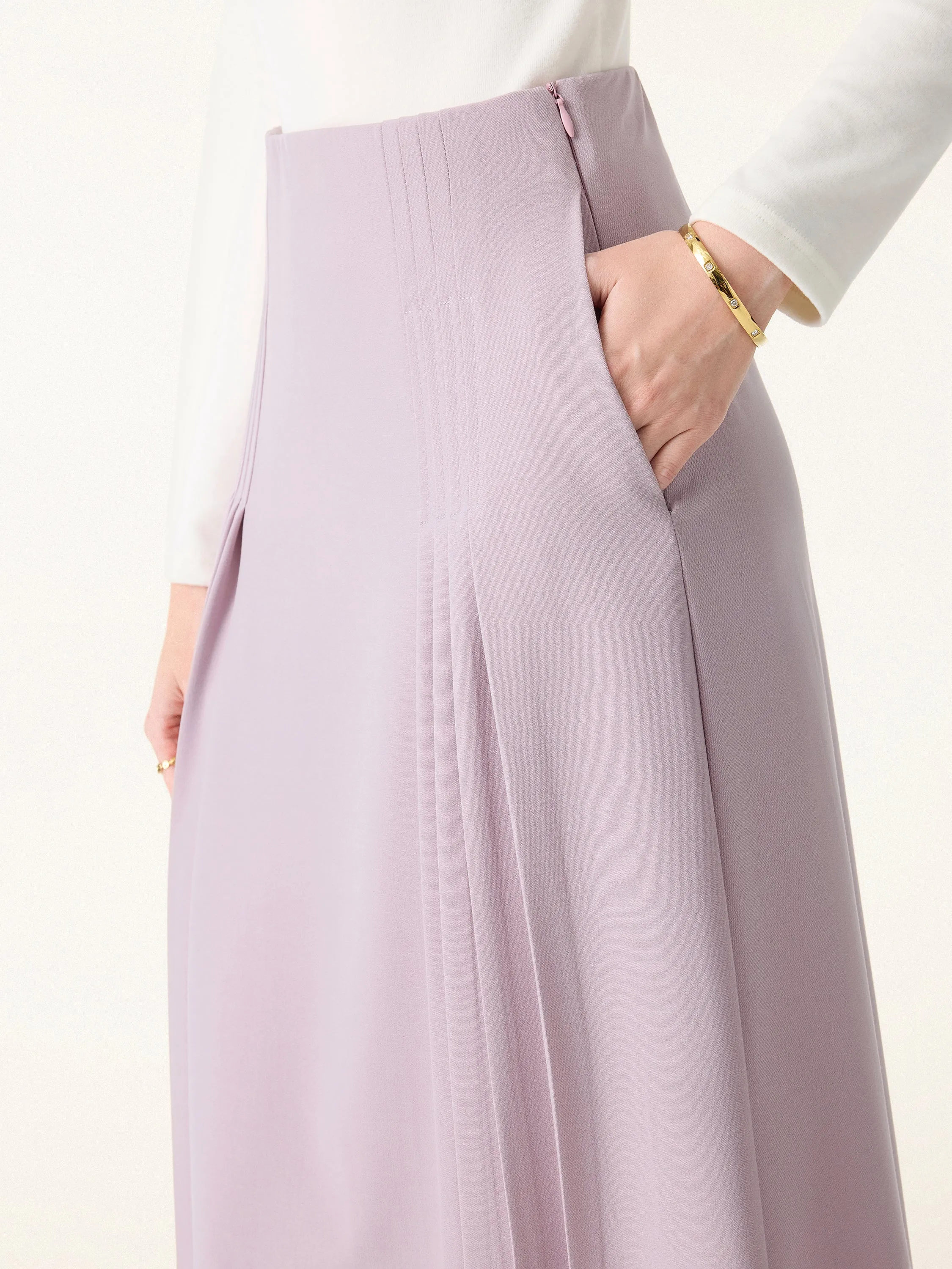 Wrinkle-Resistant A-line Pleated Midi Skirt with Pockets sold by OGLmove product image thumbnail 3