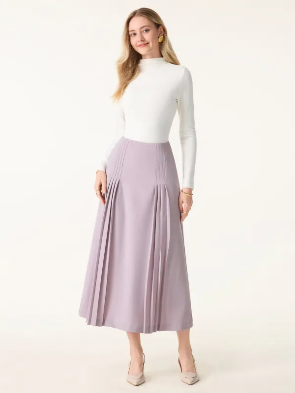 Wrinkle-Resistant A-line Pleated Midi Skirt with Pockets sold by OGLmove