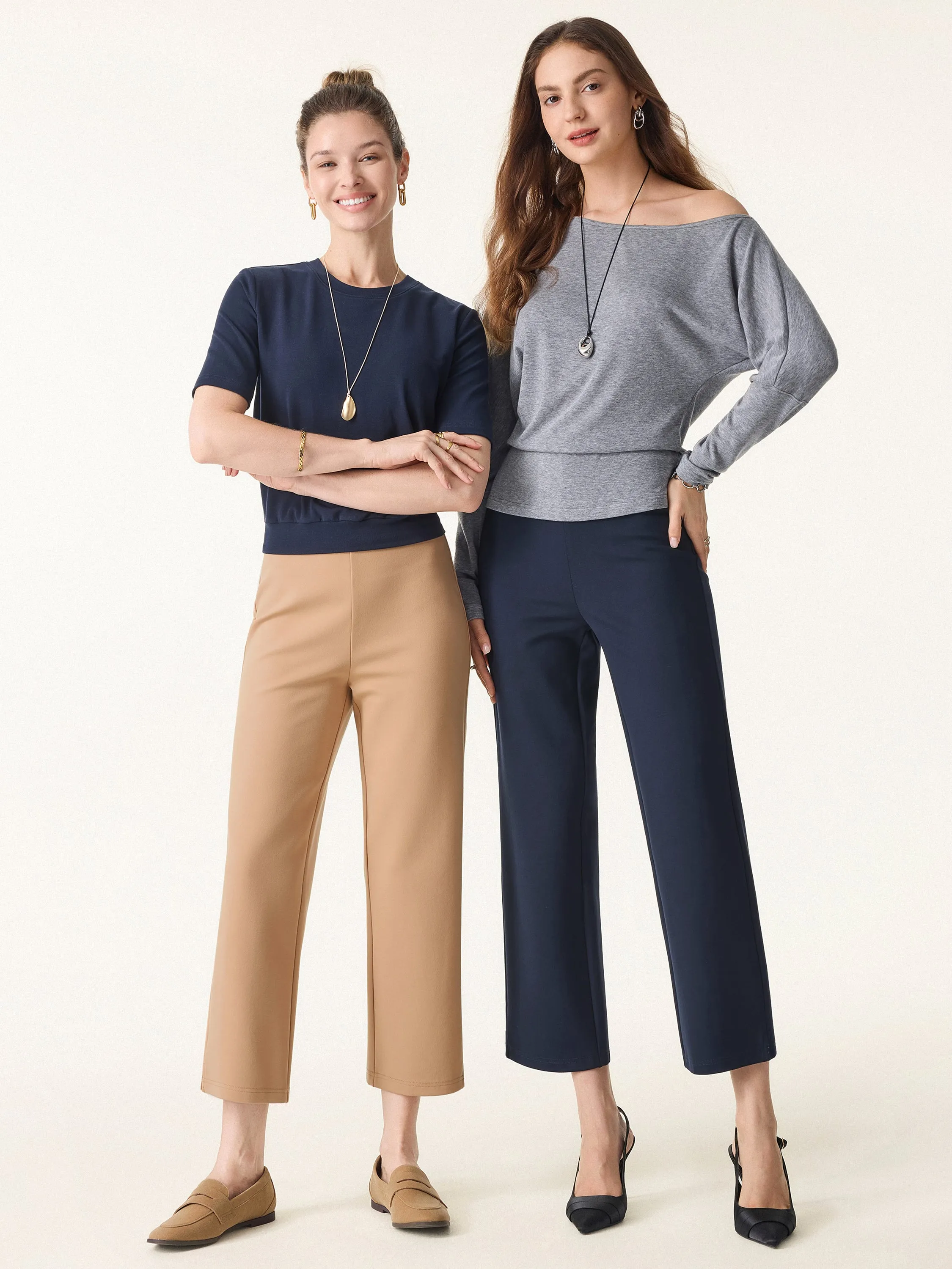 4-way Stretch Mid Rise Cropped Straight Pull-on Pants with Pockets sold by OGLmove product image thumbnail 2