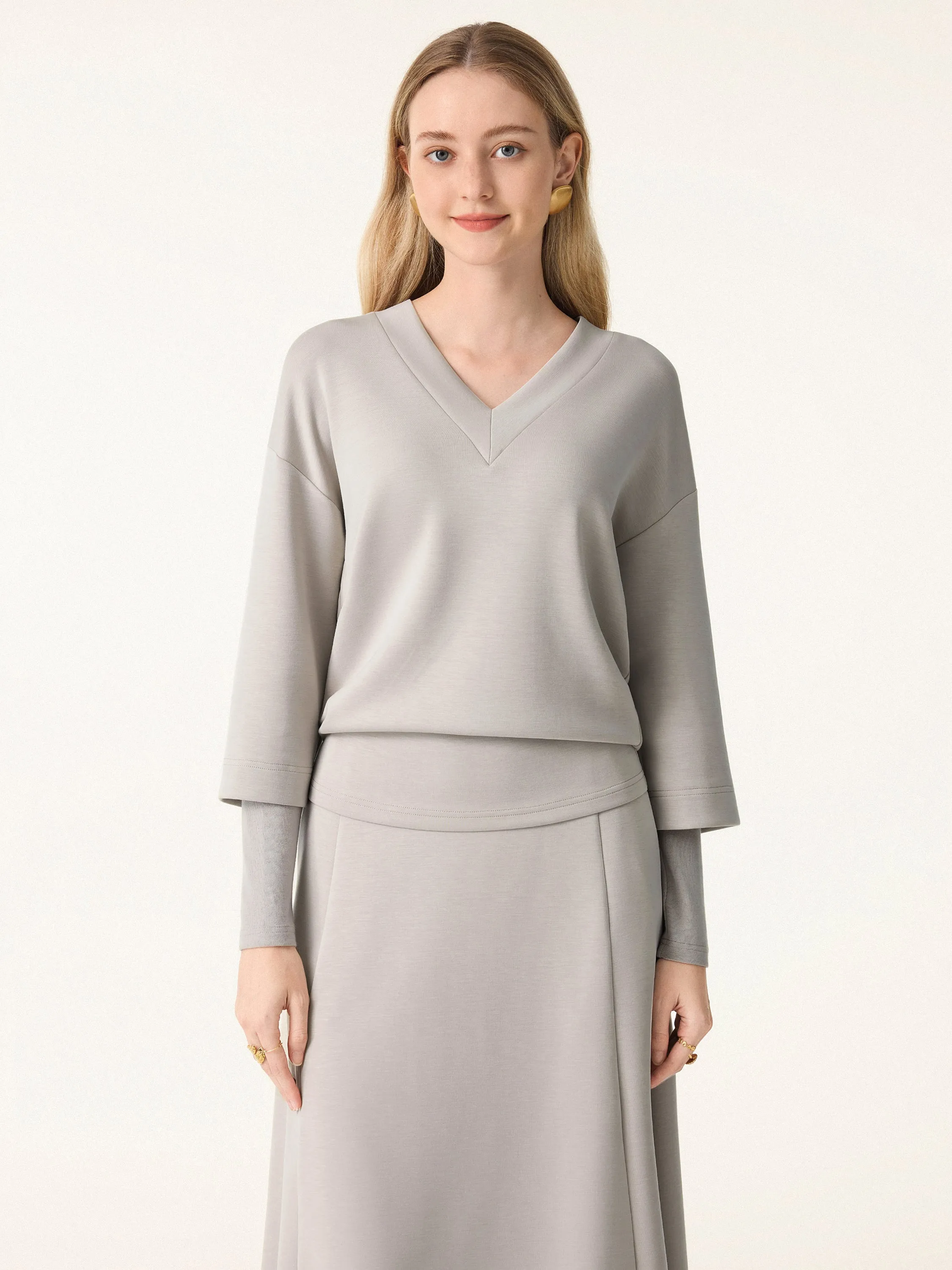 V-neck Hip Length Top with Sleeve Warmers sold by OGLmove