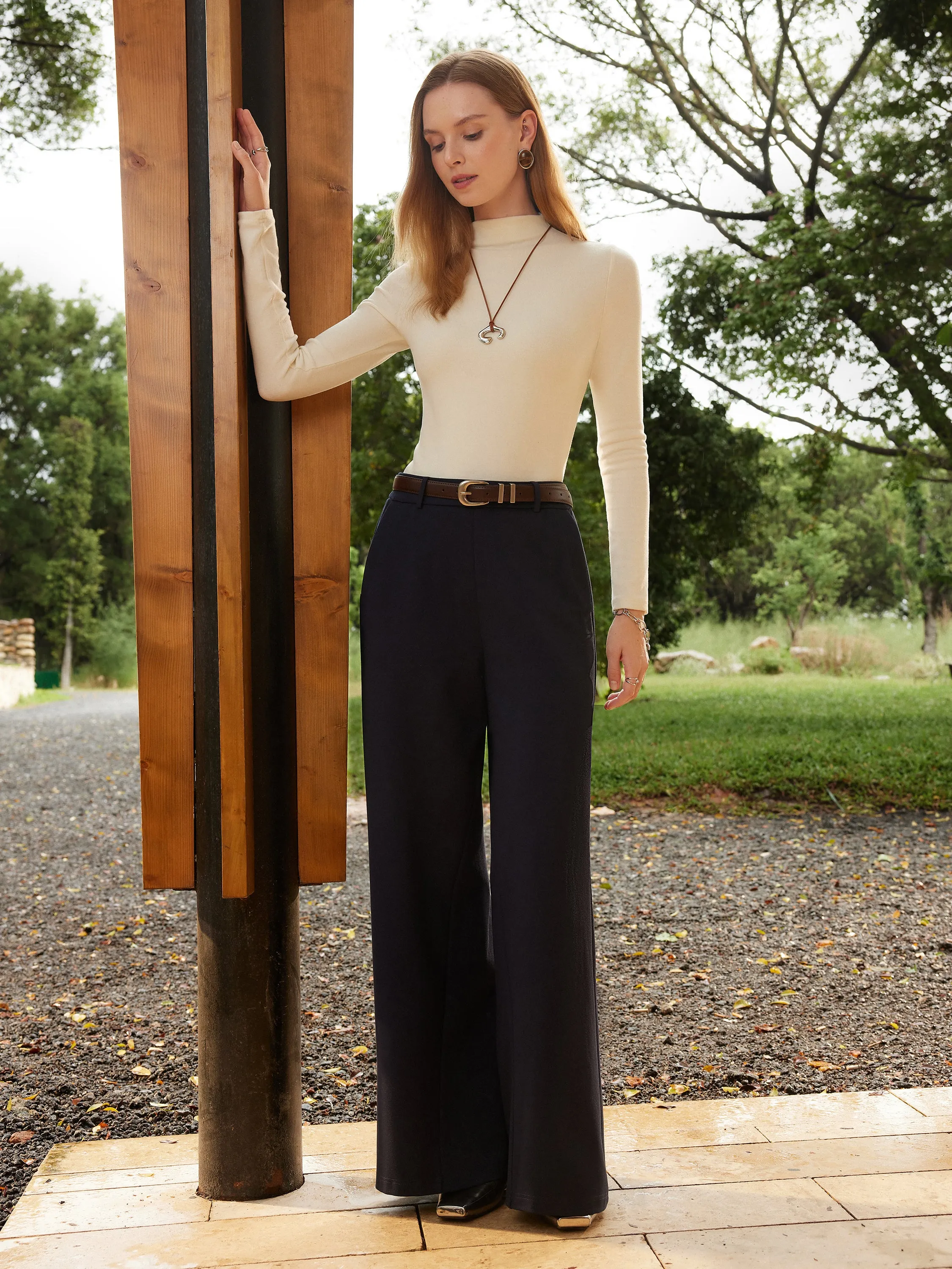 Mid Rise Wide Leg Pull-on Pants with Pockets sold by OGLmove