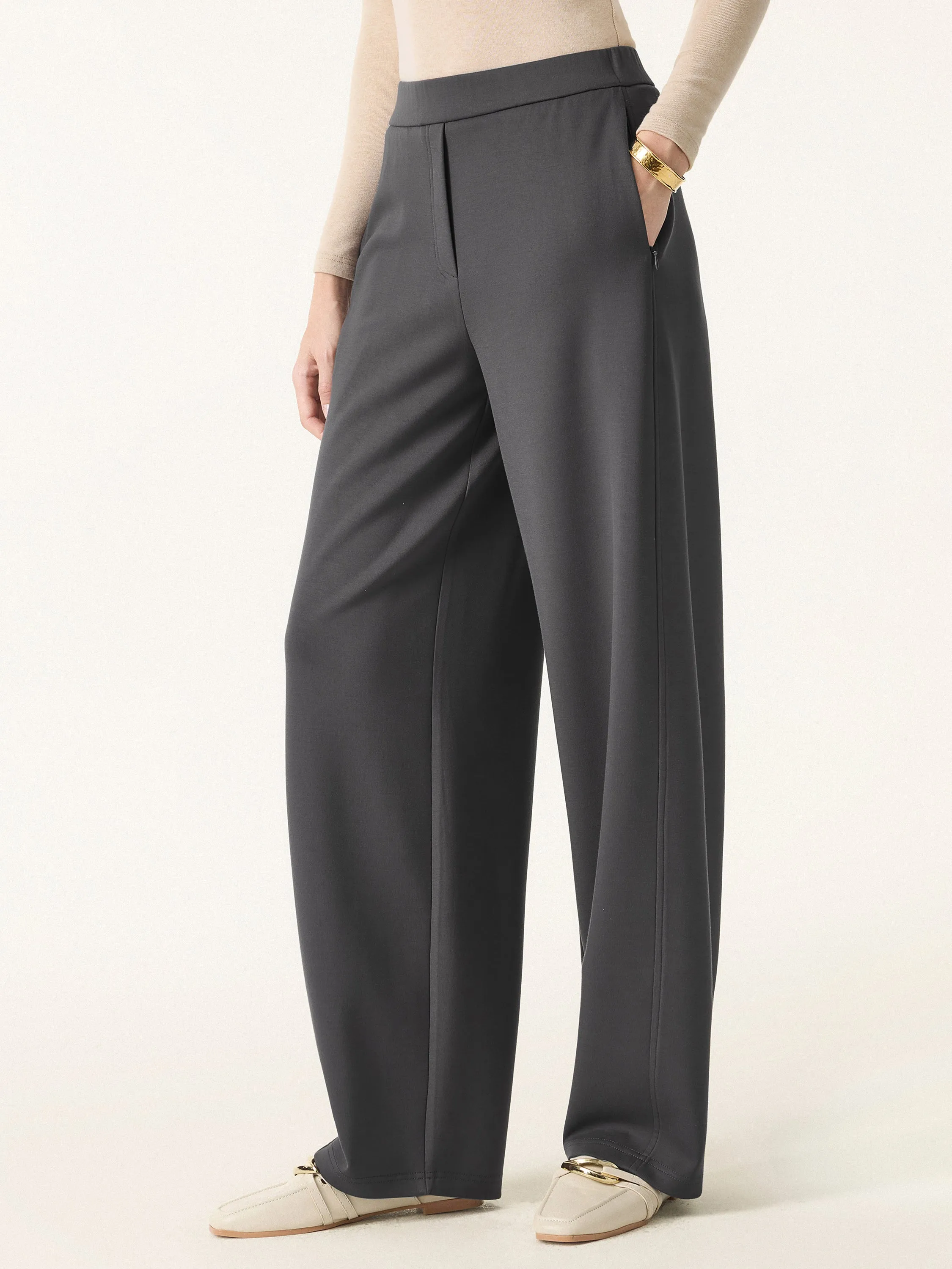 4-way Stretch Mid Rise Barrel Leg Pull-on Pants with Pockets sold by ogl move