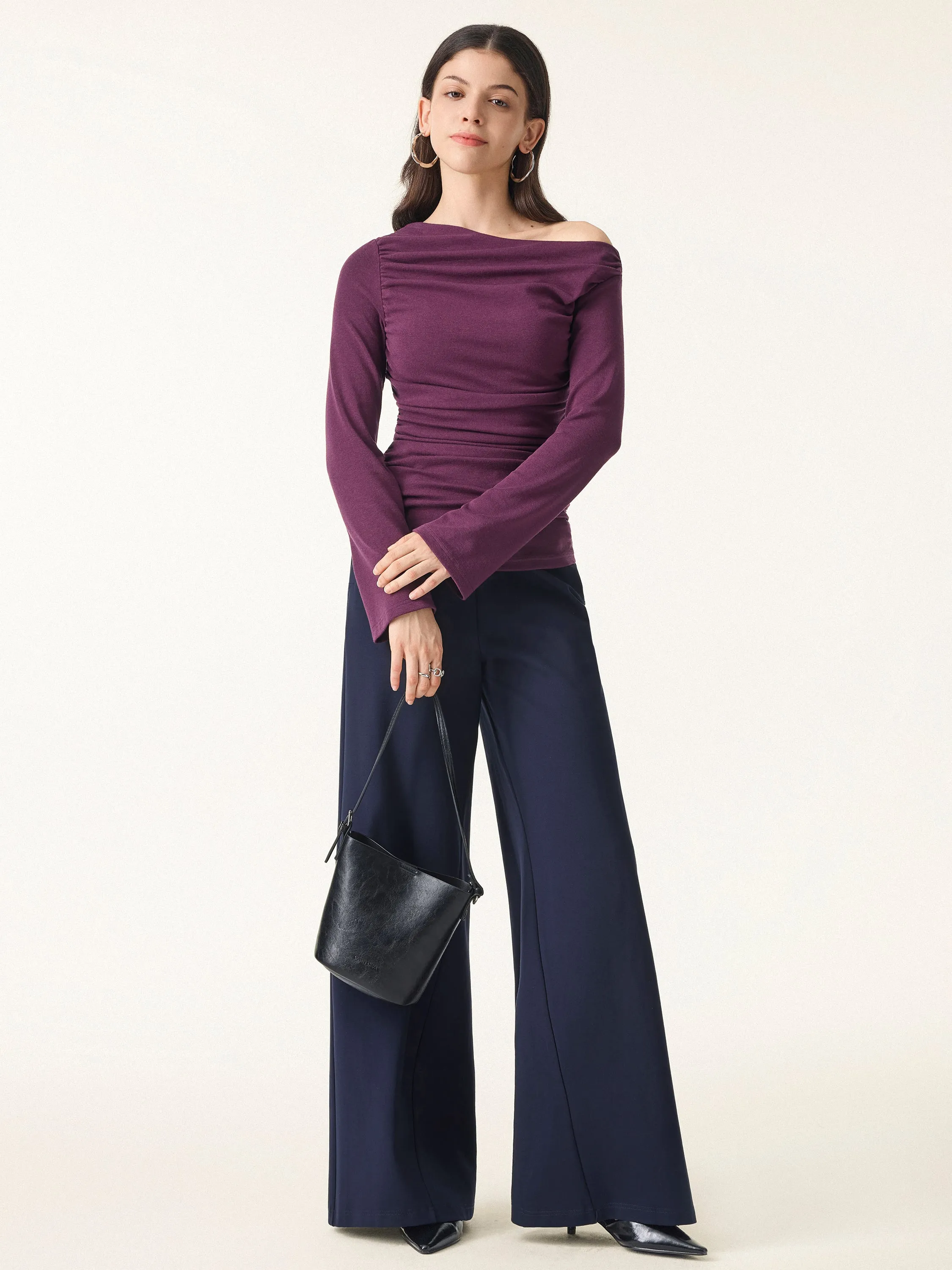 Slanted Shoulder Bell Sleeve Ruched Brami Top sold by OGLmove product image thumbnail 2