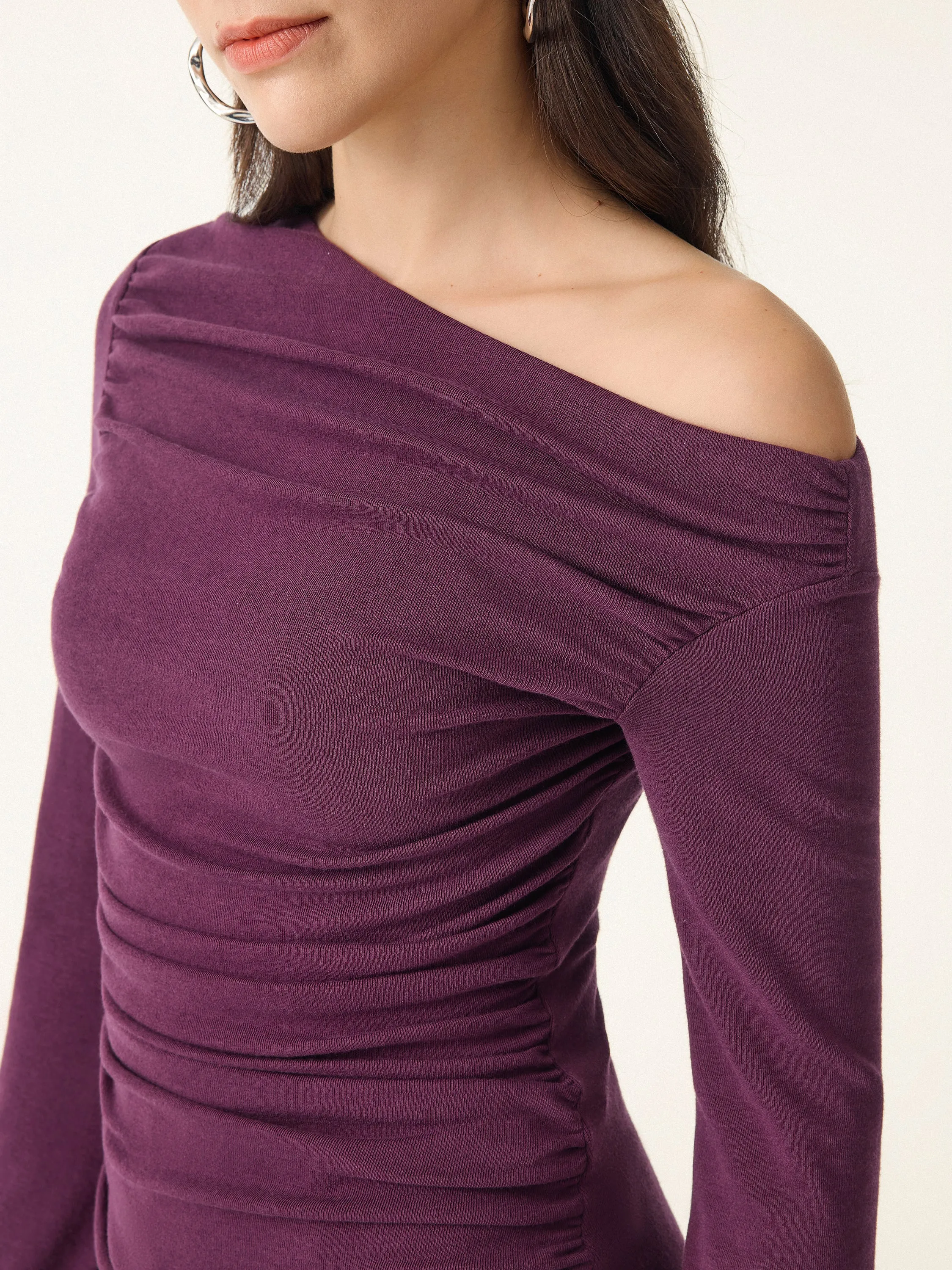 Slanted Shoulder Bell Sleeve Ruched Brami Top sold by OGLmove product image thumbnail 3