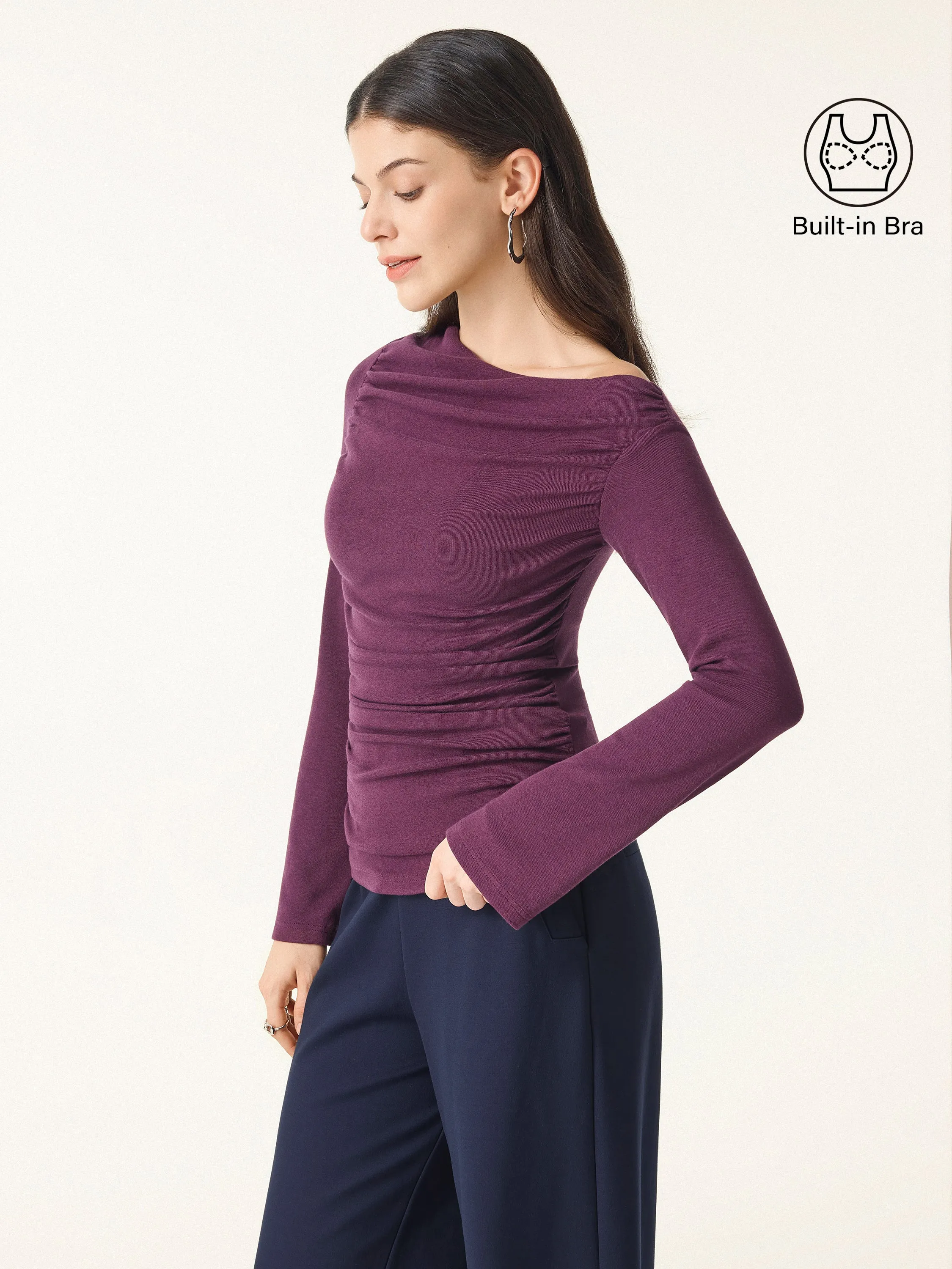 Slanted Shoulder Bell Sleeve Ruched Brami Top sold by OGLmove product image thumbnail 5