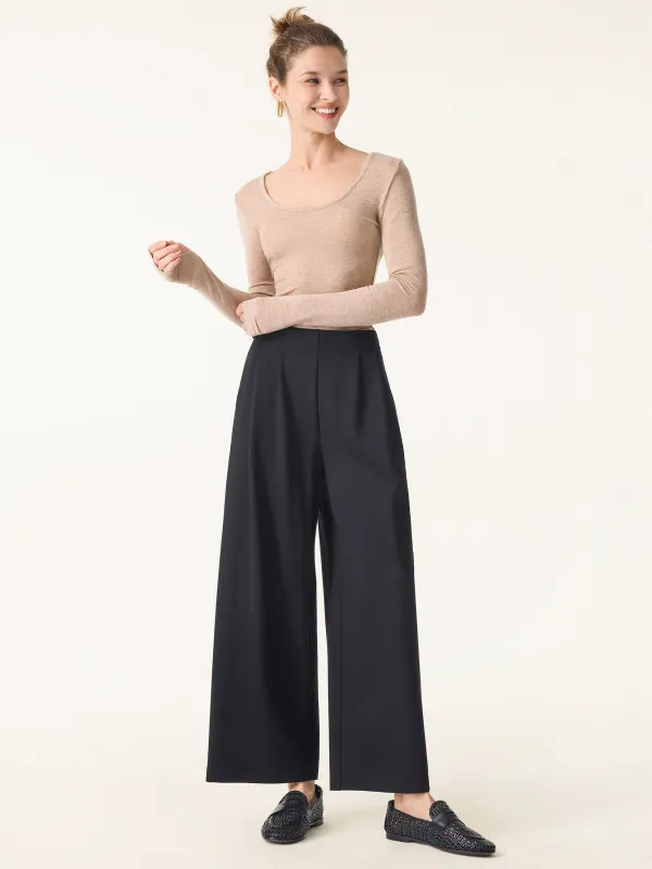 Mid Rise Wide Leg Ankled Pull-on Pants with Pockets sold by ogl move