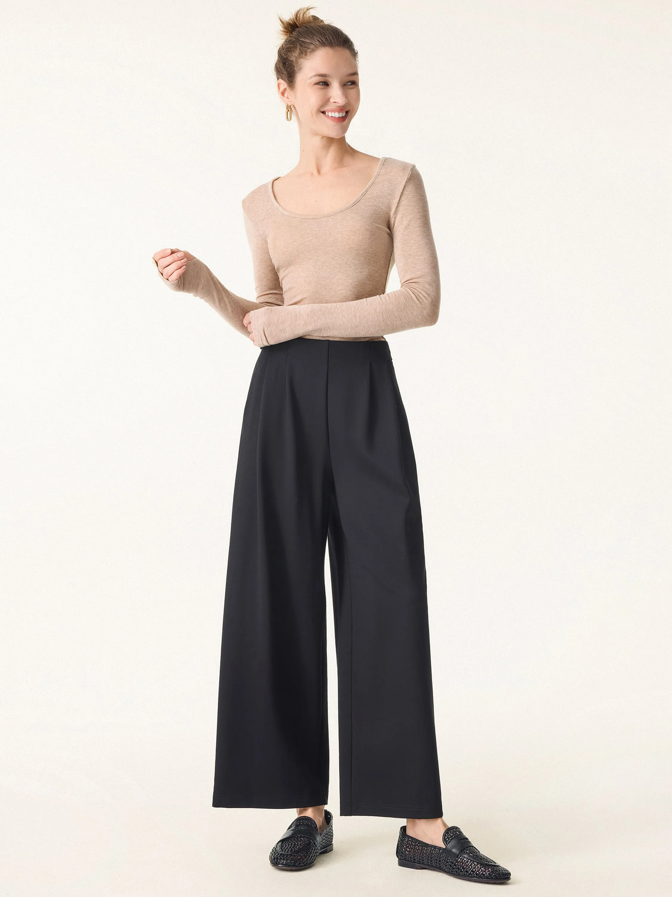 Mid Rise Wide Leg Ankled Pull-on Pants with Pockets sold by OGLmove