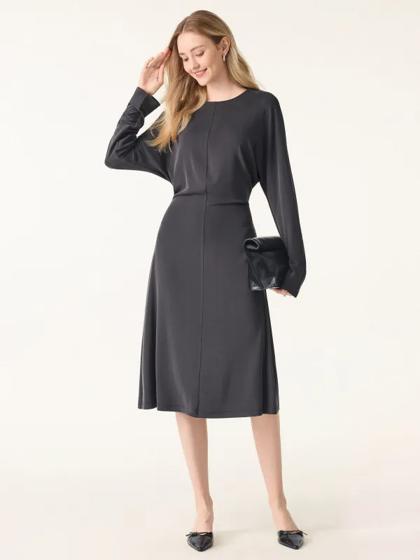 Sandwashed Round Neck Batwing Sleeve Midi Dress sold by ogl move