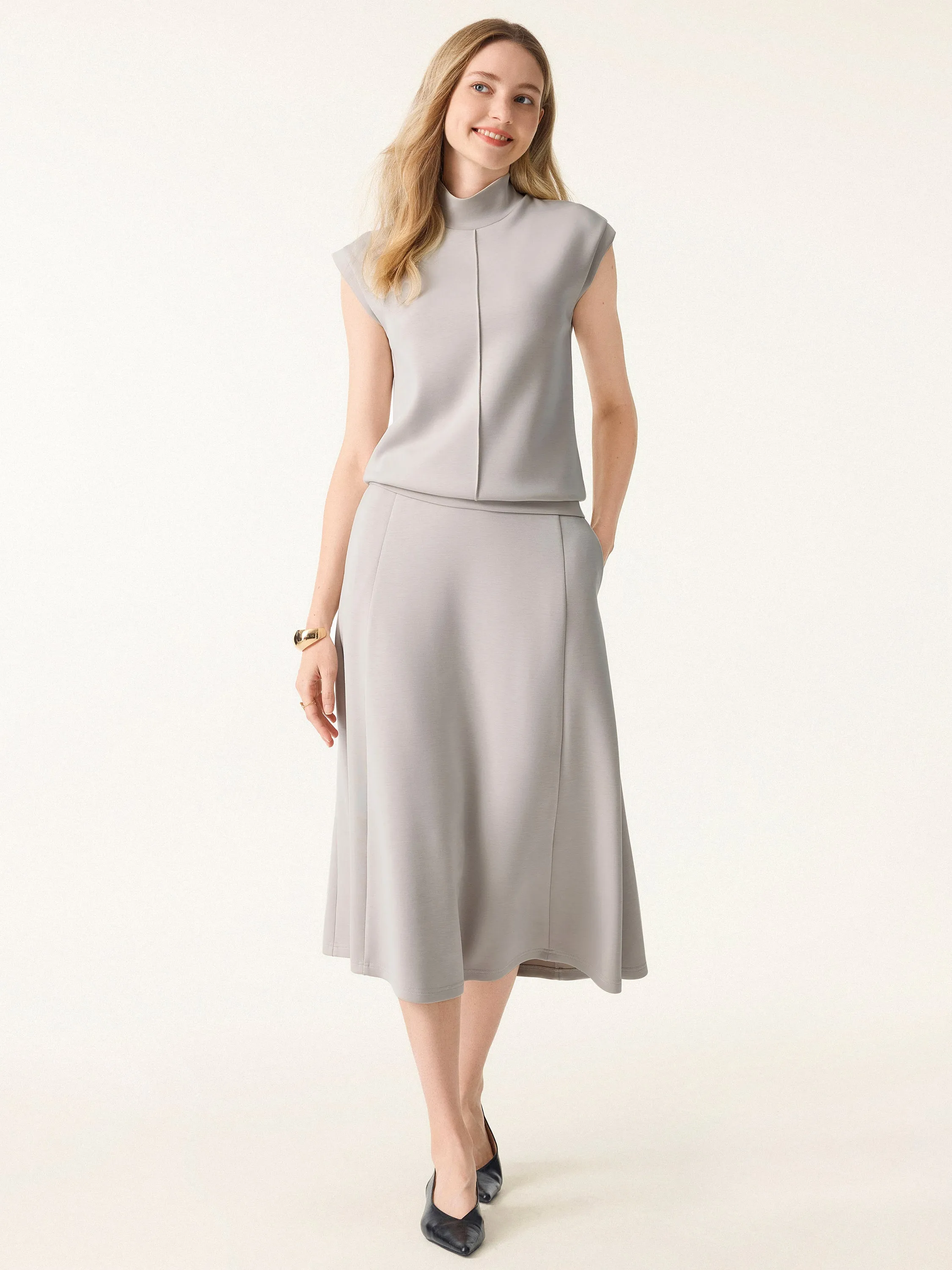 Everyday Mid Rise Flared Midi Skirt with Pockets sold by ogl move product image thumbnail 3