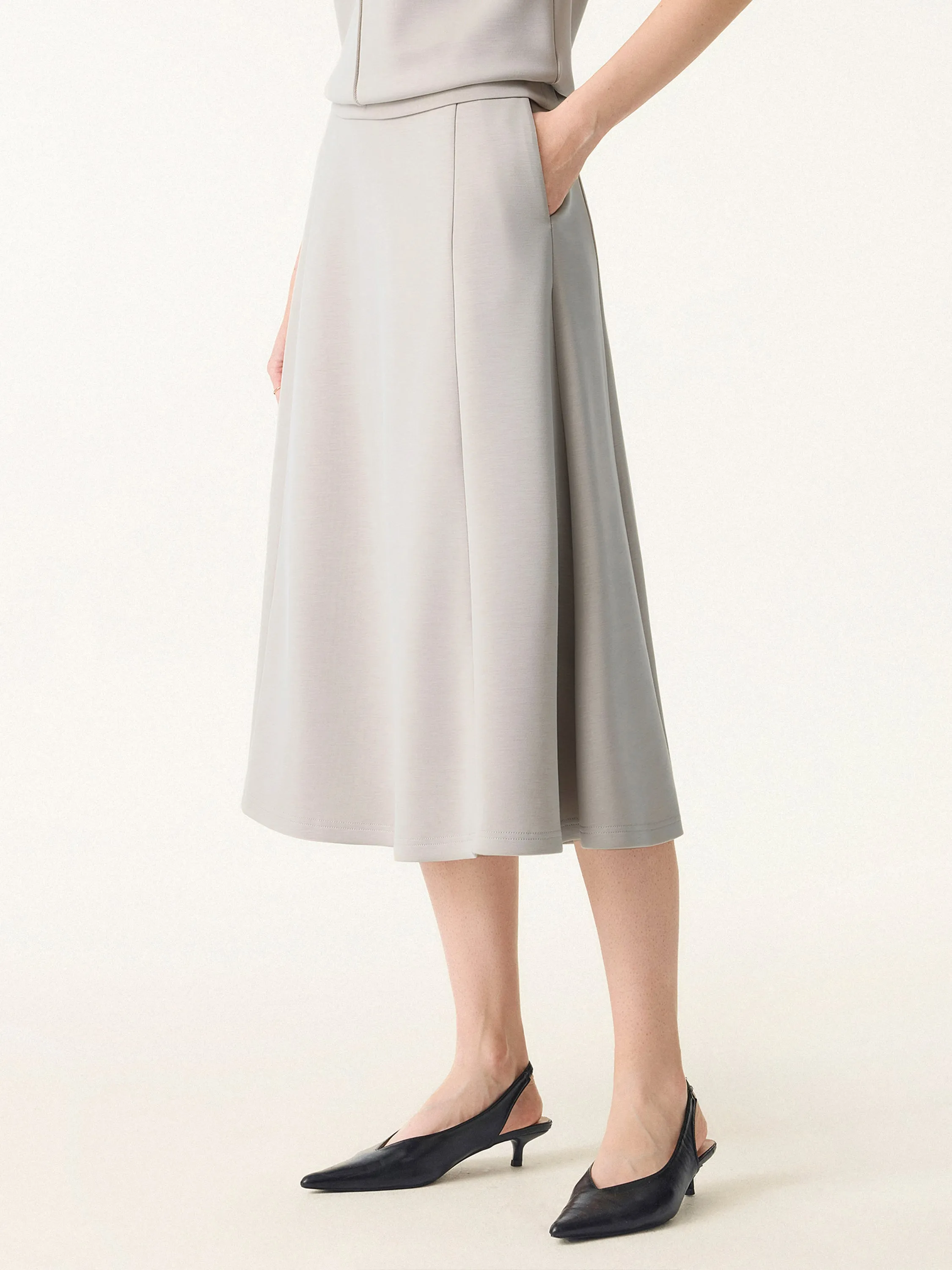 Everyday Mid Rise Flared Midi Skirt with Pockets sold by ogl move
