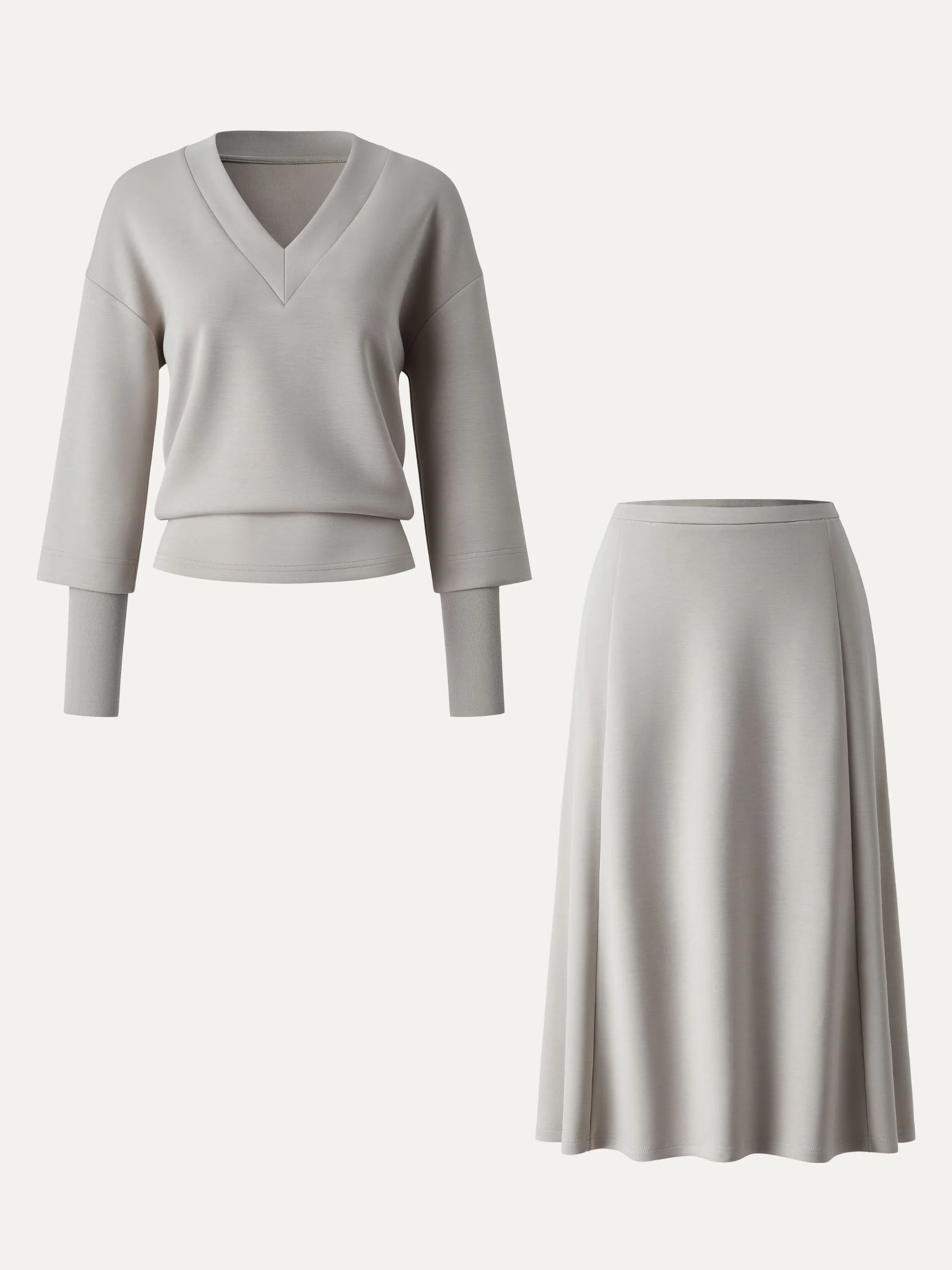 2Pcs Set V-neck Top with Sleeve Warmers & Mid Rise Flared Midi Skirt with Pockets sold by ogl move product image thumbnail 3