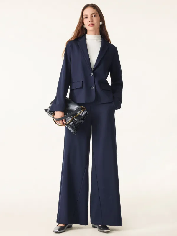 2Pcs Set Classic Notched Lapel Blazer & Mid Rise Wide Leg Pull-on Pants with Pockets sold by ogl move