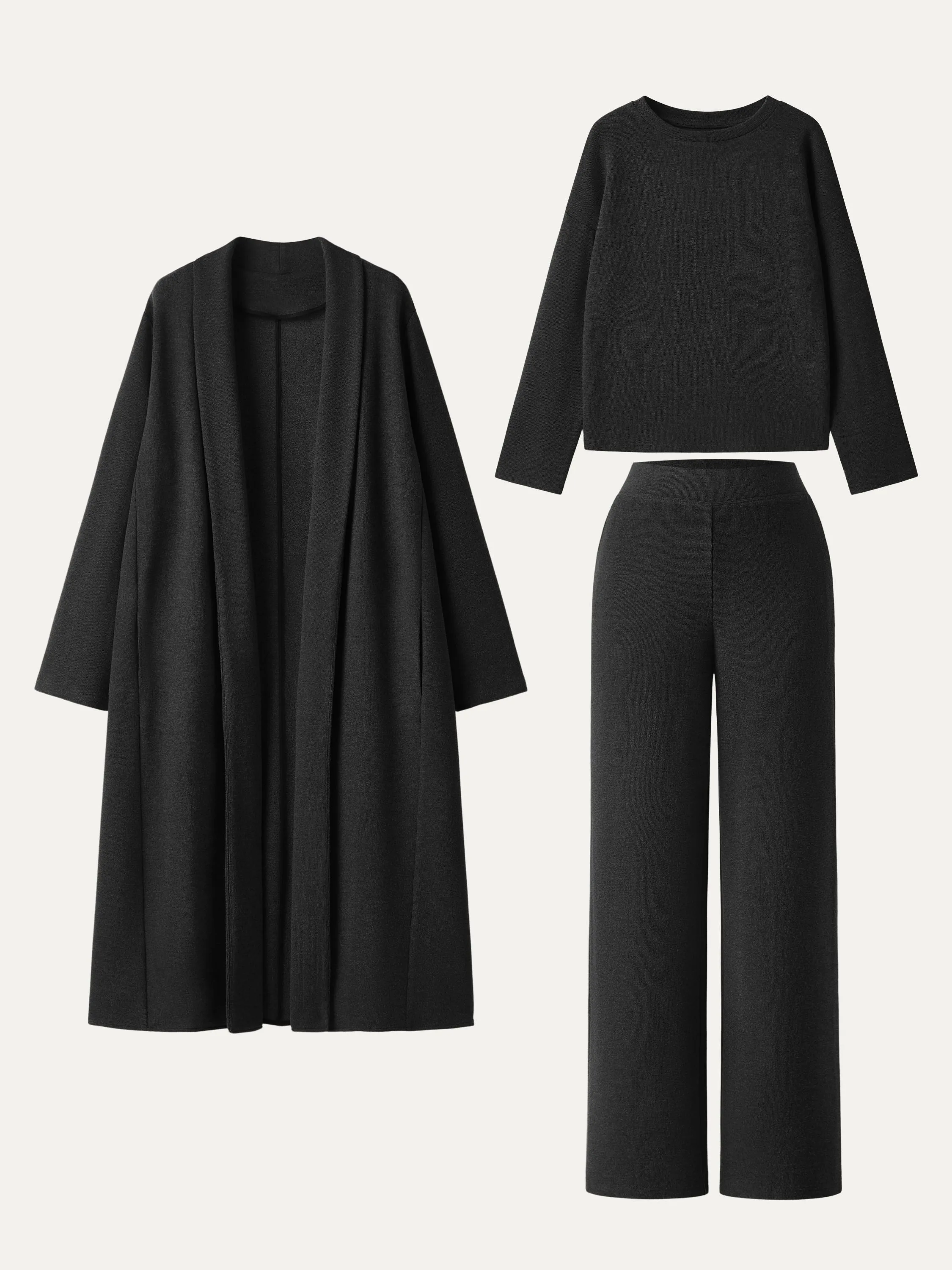 3Pcs Set Shawl Collar Cardigan & Crew Neck Top & Mid Rise Straight Leg Pants sold by OGLmove product image thumbnail 4