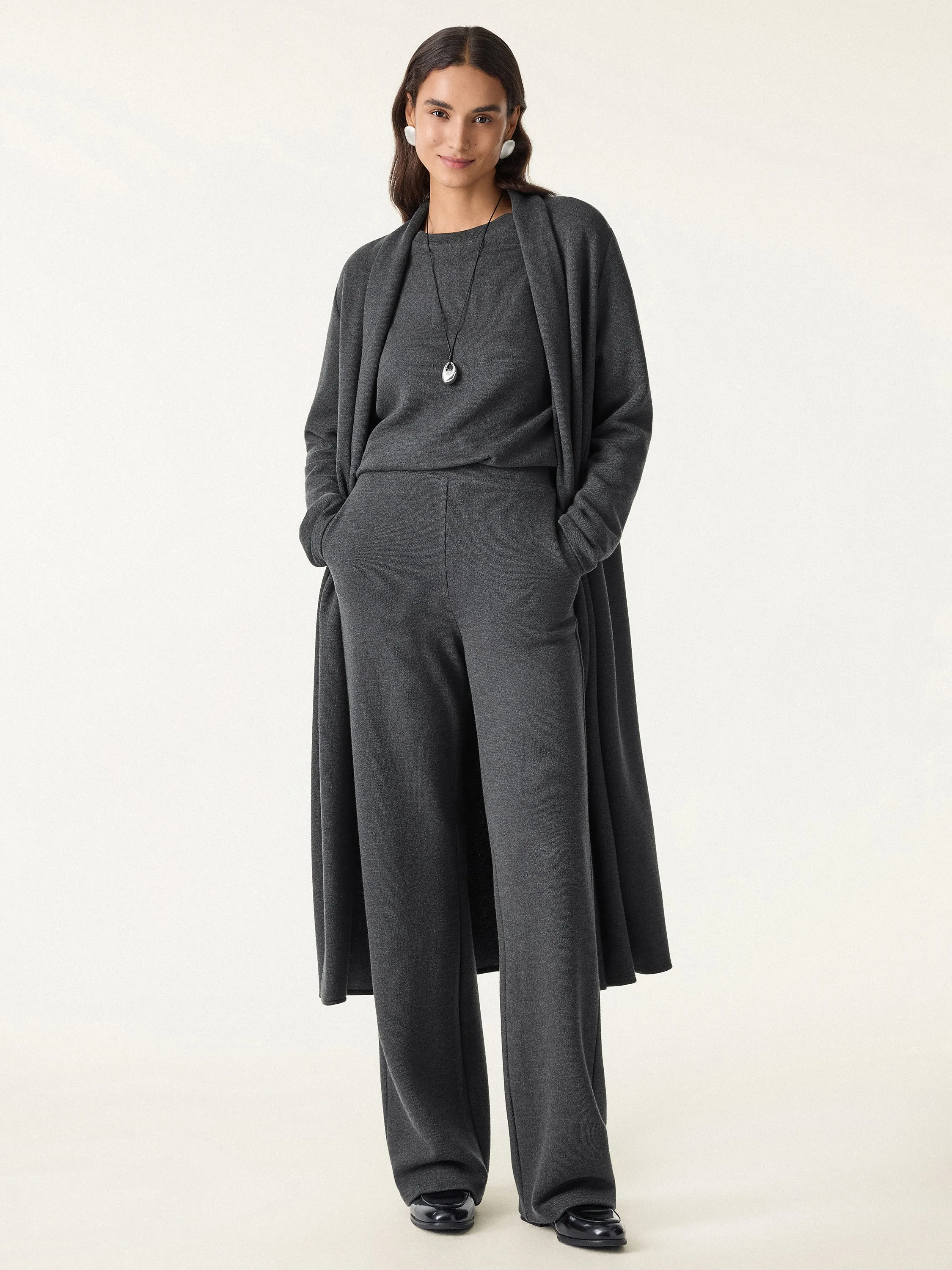 3Pcs Set Shawl Collar Cardigan & Crew Neck Top & Mid Rise Straight Leg Pants sold by OGLmove product image thumbnail 5