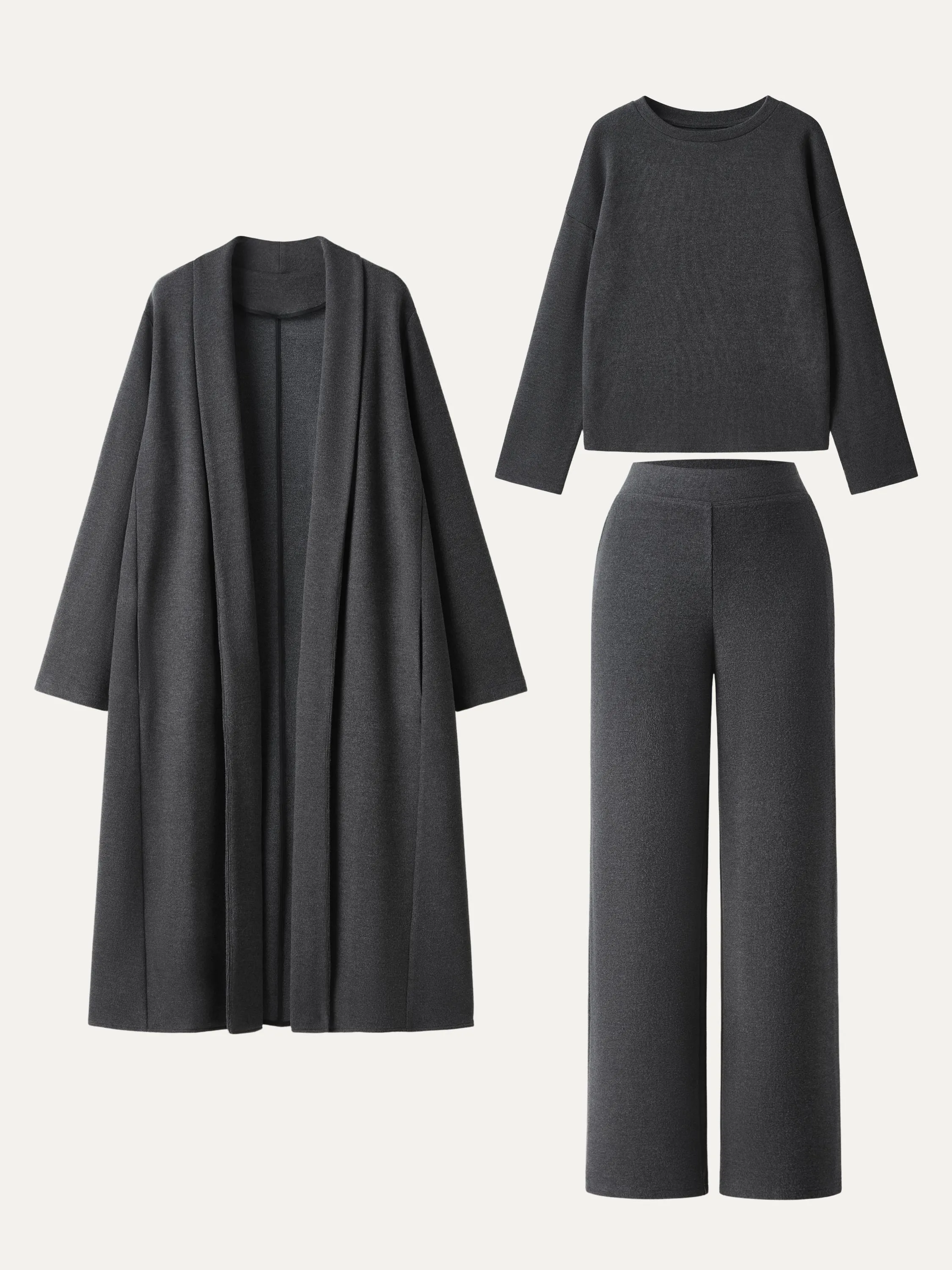 3Pcs Set Shawl Collar Cardigan & Crew Neck Top & Mid Rise Straight Leg Pants sold by OGLmove product image thumbnail 2