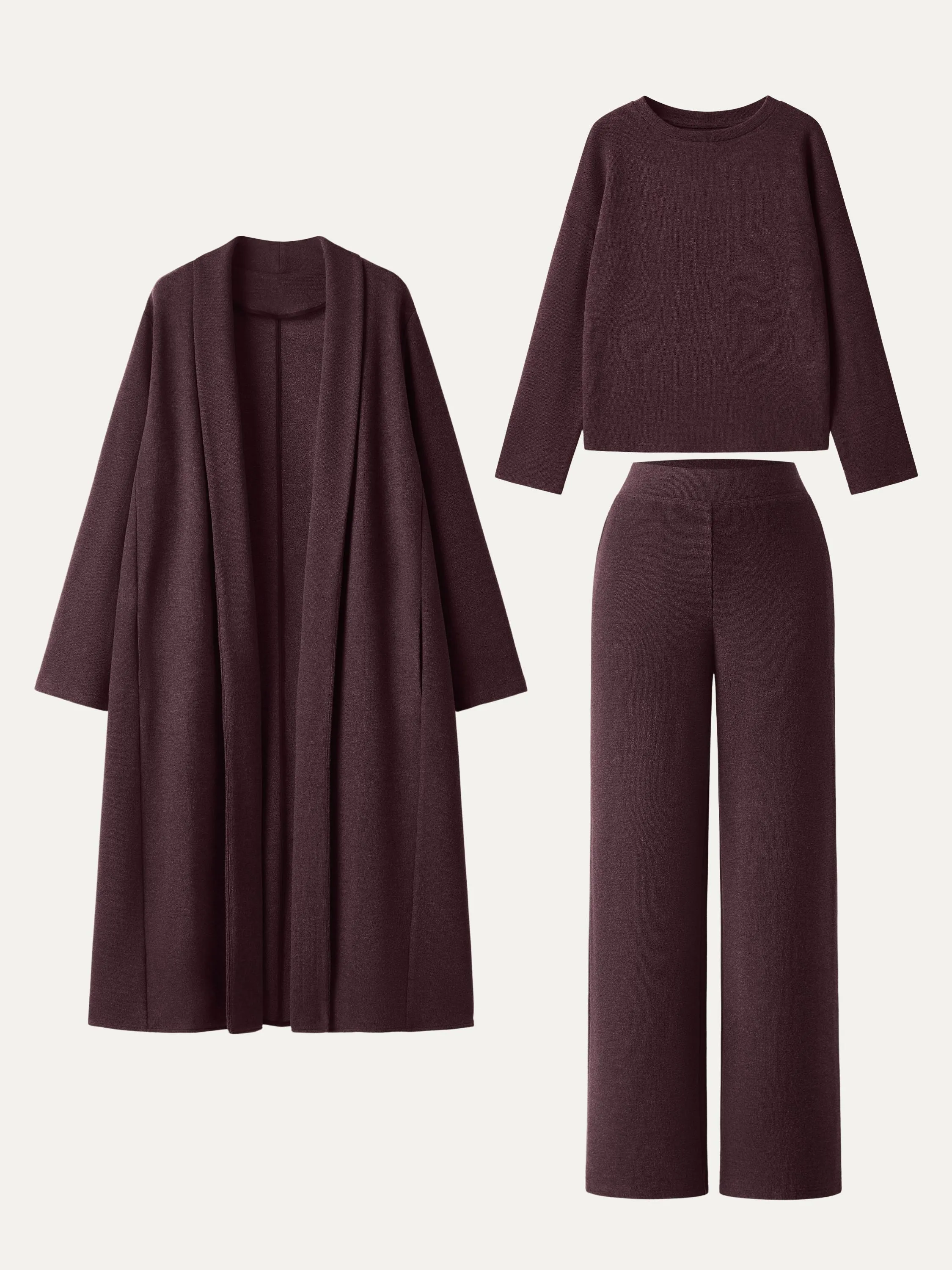 3Pcs Set Shawl Collar Cardigan & Crew Neck Top & Mid Rise Straight Leg Pants sold by OGLmove product image thumbnail 3