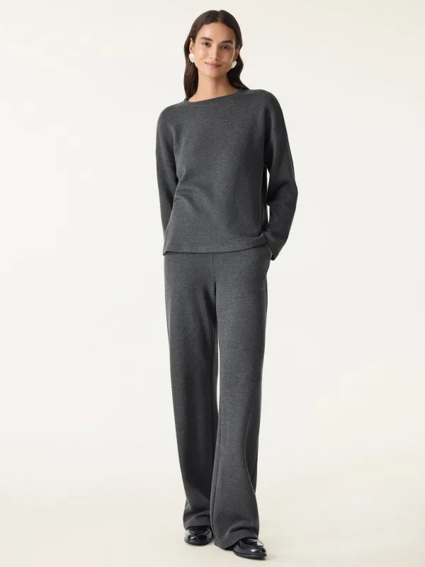 2Pcs Set Crew Neck Long Sleeve Top & Mid Rise Straight Leg Pants with Pockets sold by OGLmove