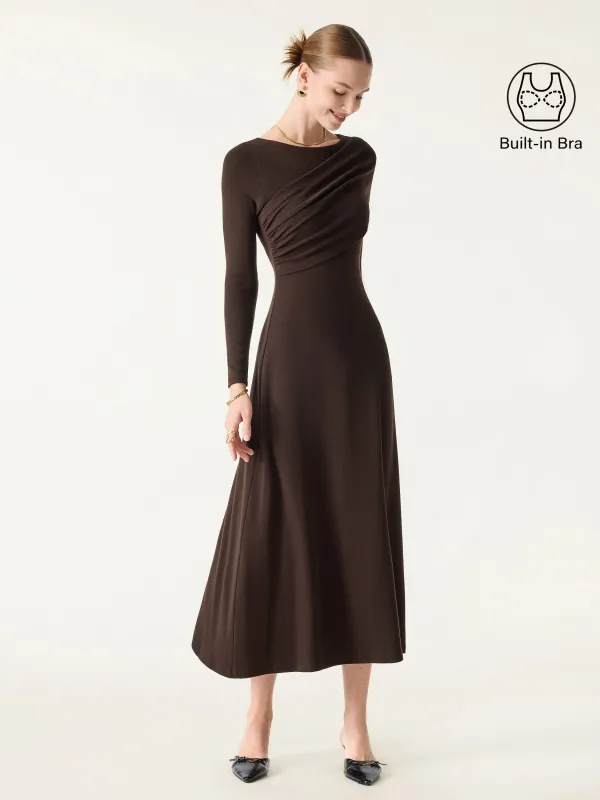 Chic Boatneck Ruched Midi Brami Dress sold by OGLmove