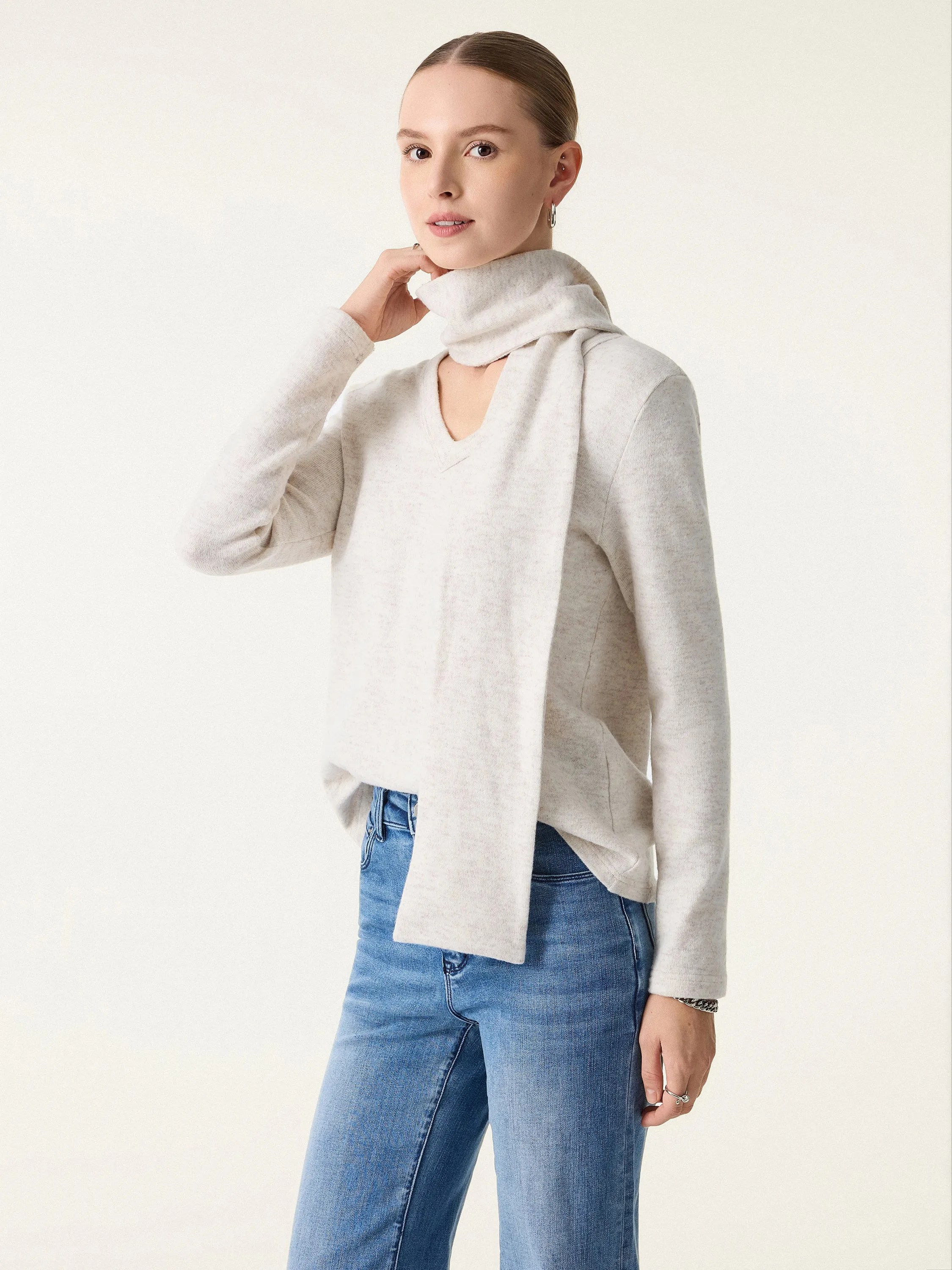 Relaxed Fit V-Neck Top with Scarf sold by OGLmove product image thumbnail 5