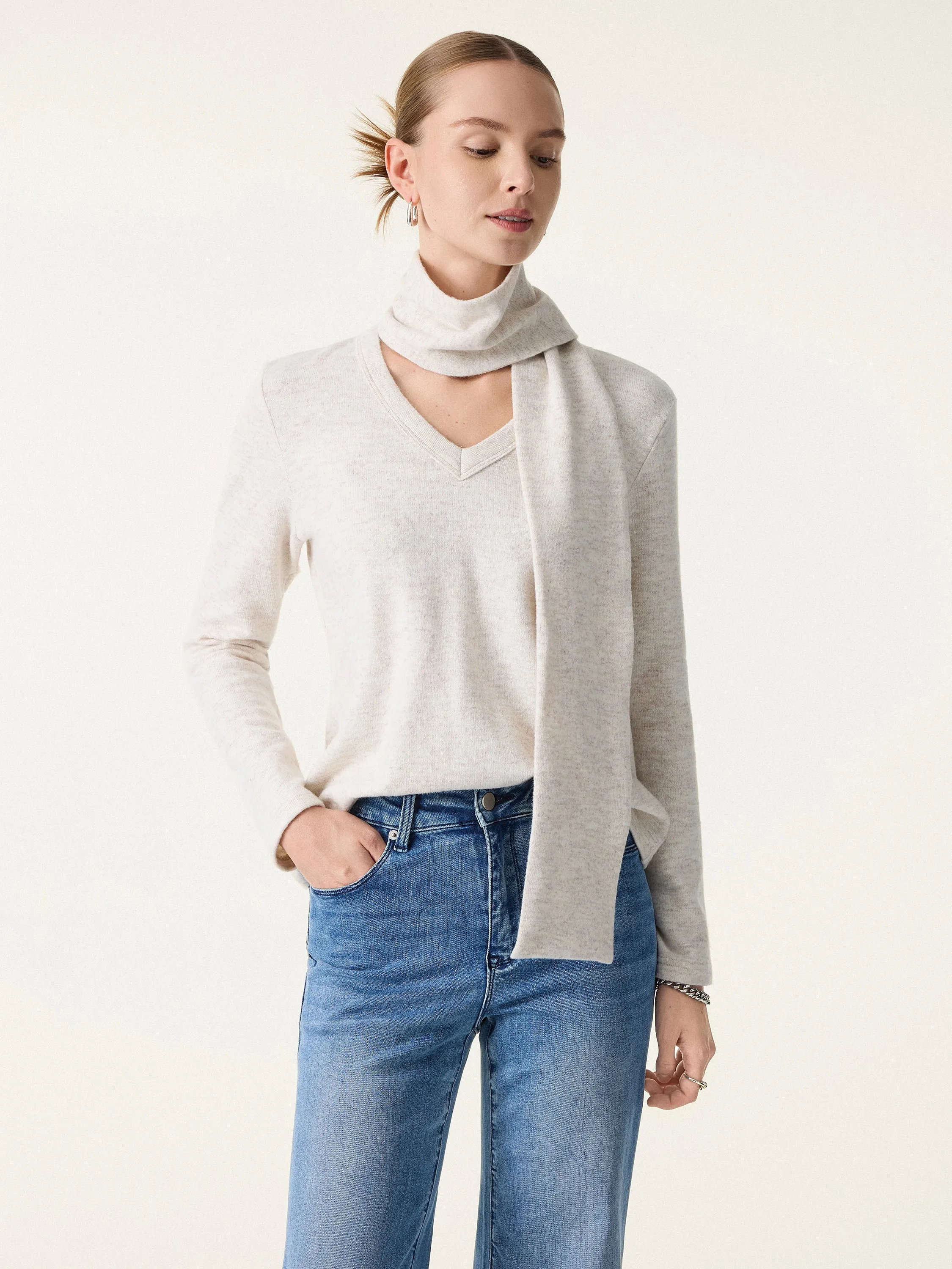 Relaxed Fit V-Neck Top with Scarf sold by OGLmove