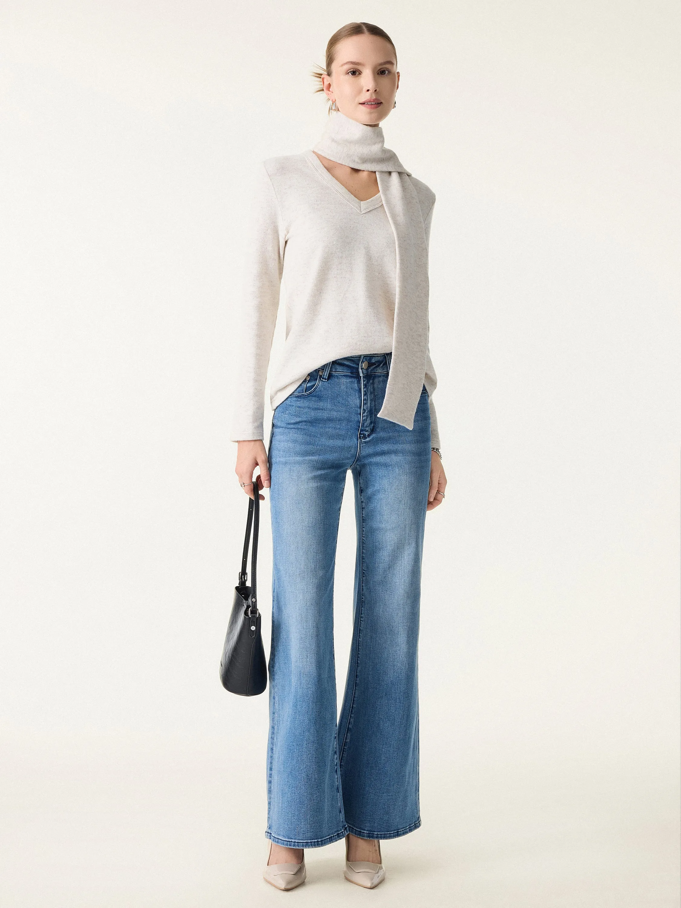 Relaxed Fit V-Neck Top with Scarf sold by OGLmove product image thumbnail 4