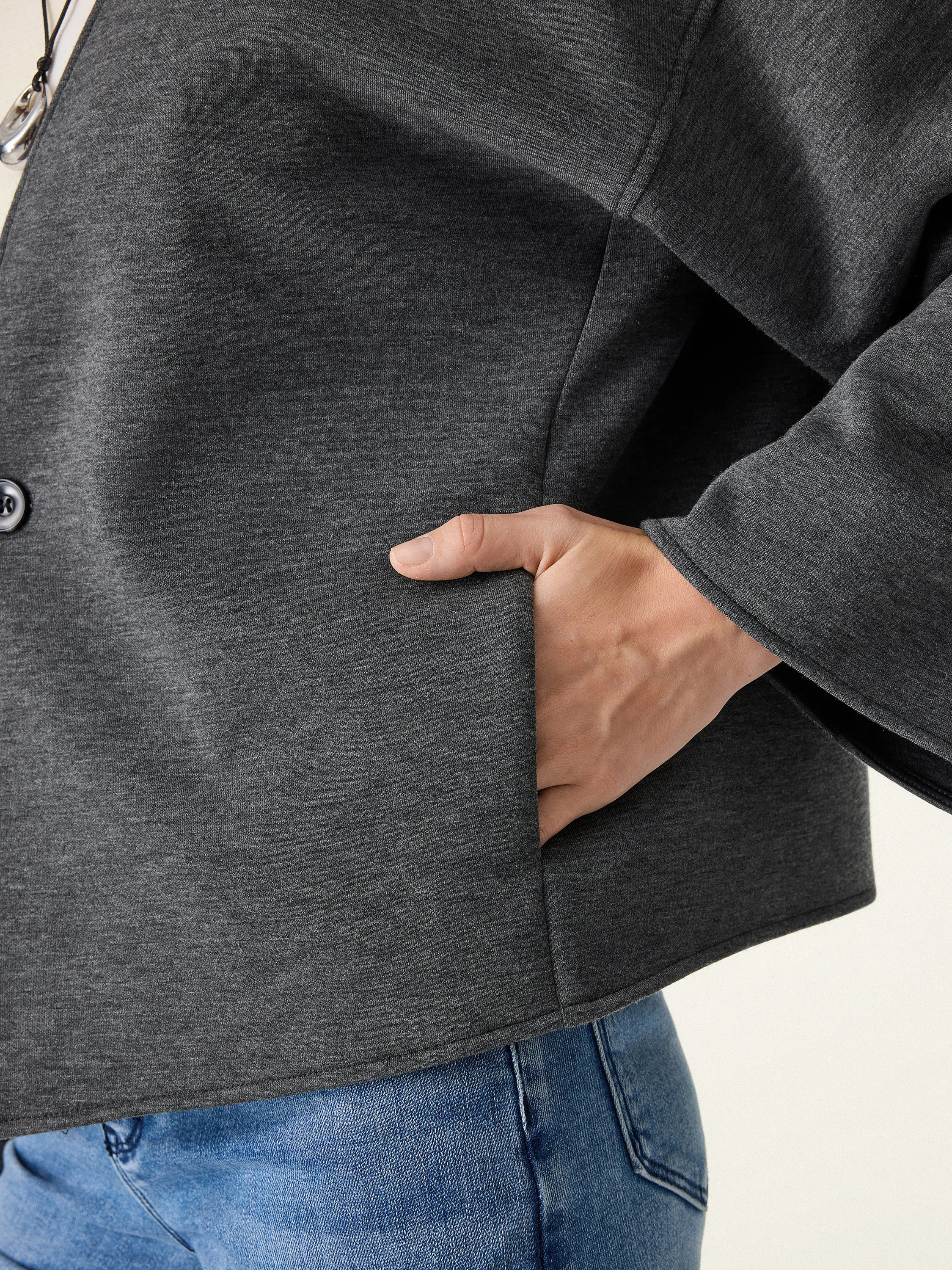 Cozy Structured V-Neck Spacer Knit Jacket with Pockets sold by ogl move product image thumbnail 2