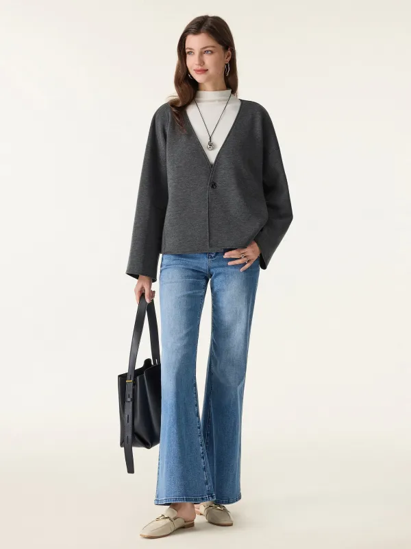 Cozy Structured V-Neck Spacer Knit Jacket with Pockets sold by ogl move