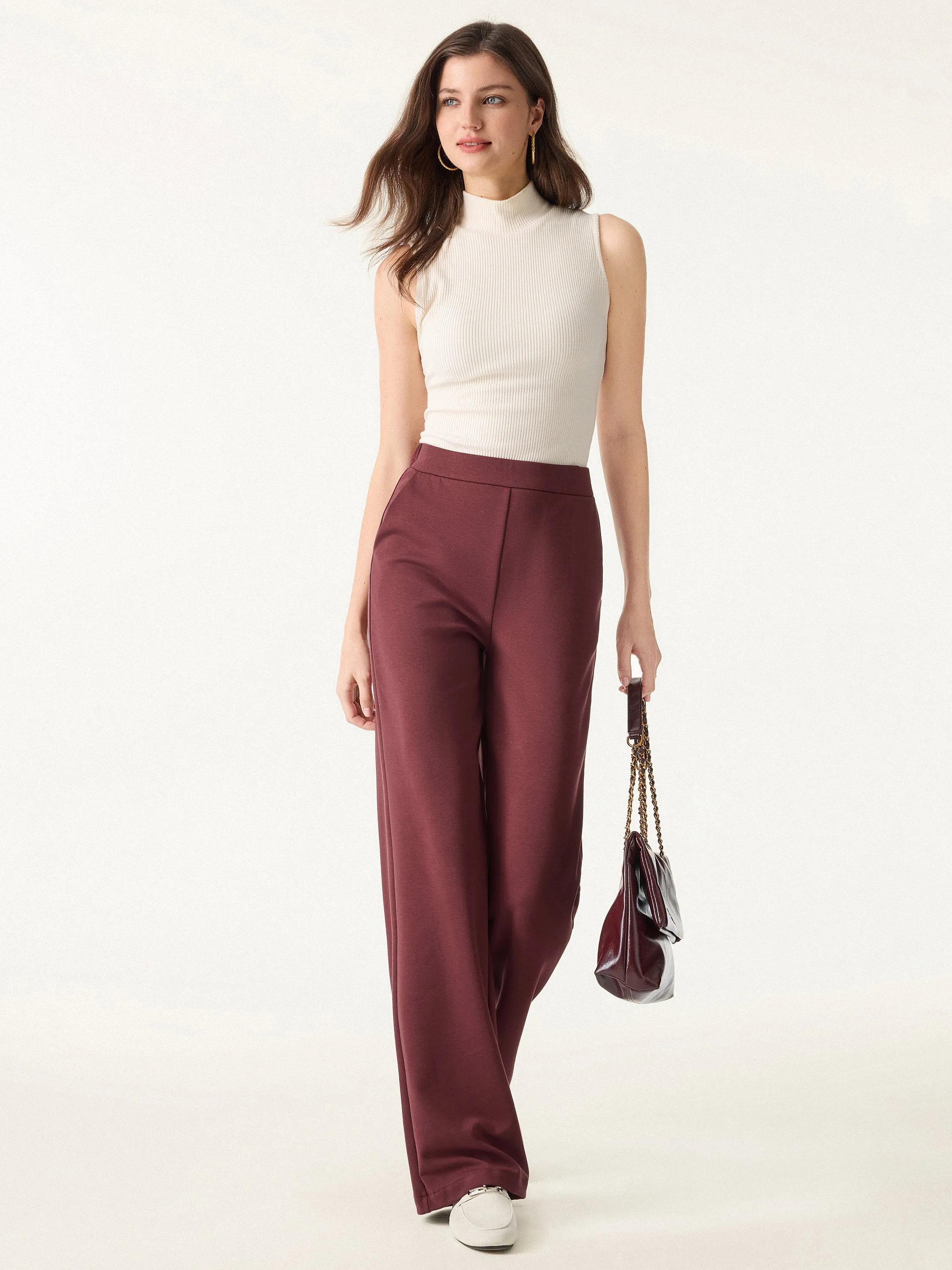 Brushed Stretch High Rise Slim Straight Pull-on Pants with Pockets sold by OGLmove product image thumbnail 3