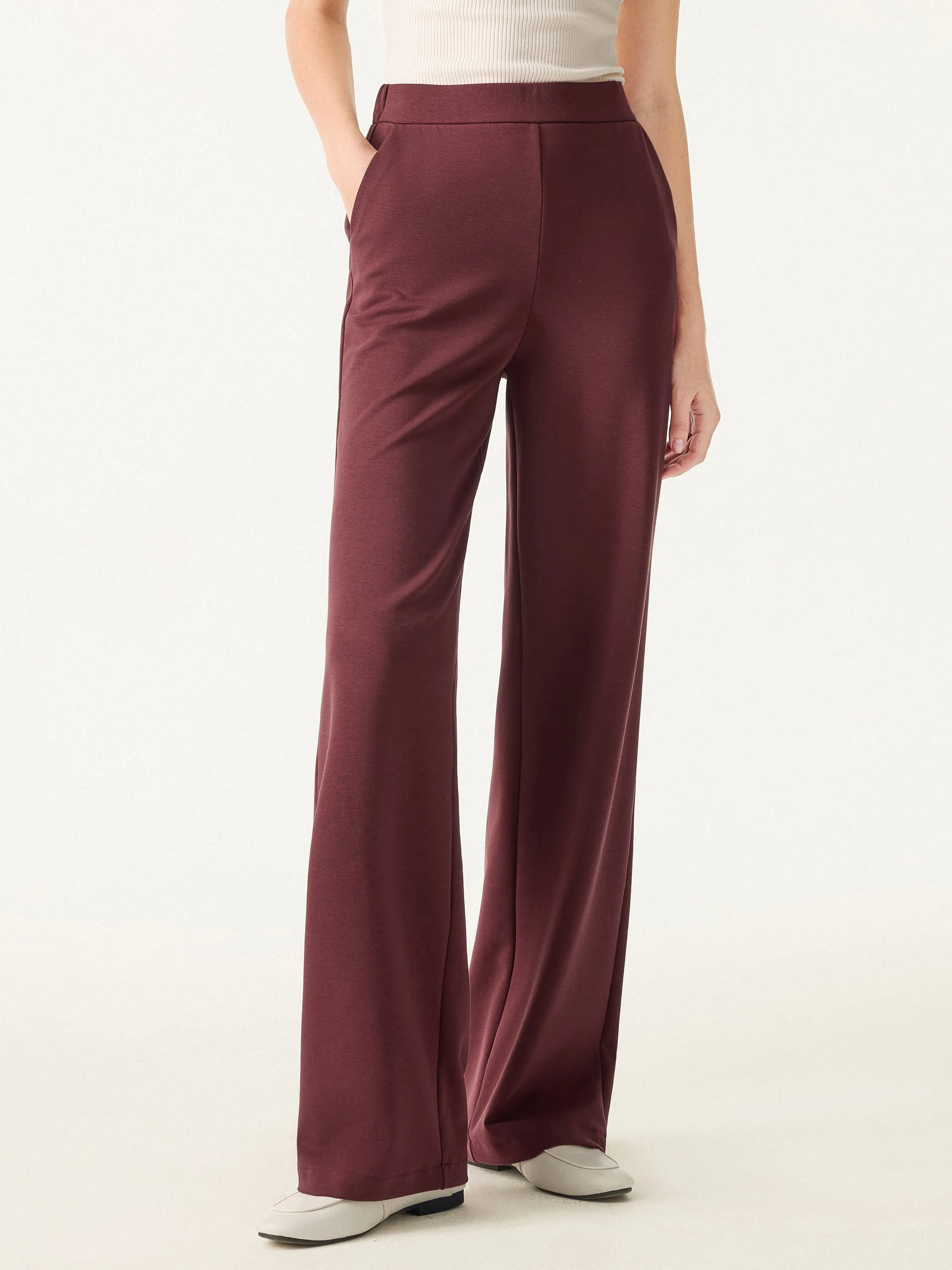 Brushed Stretch High Rise Slim Straight Pull-on Pants with Pockets sold by OGLmove