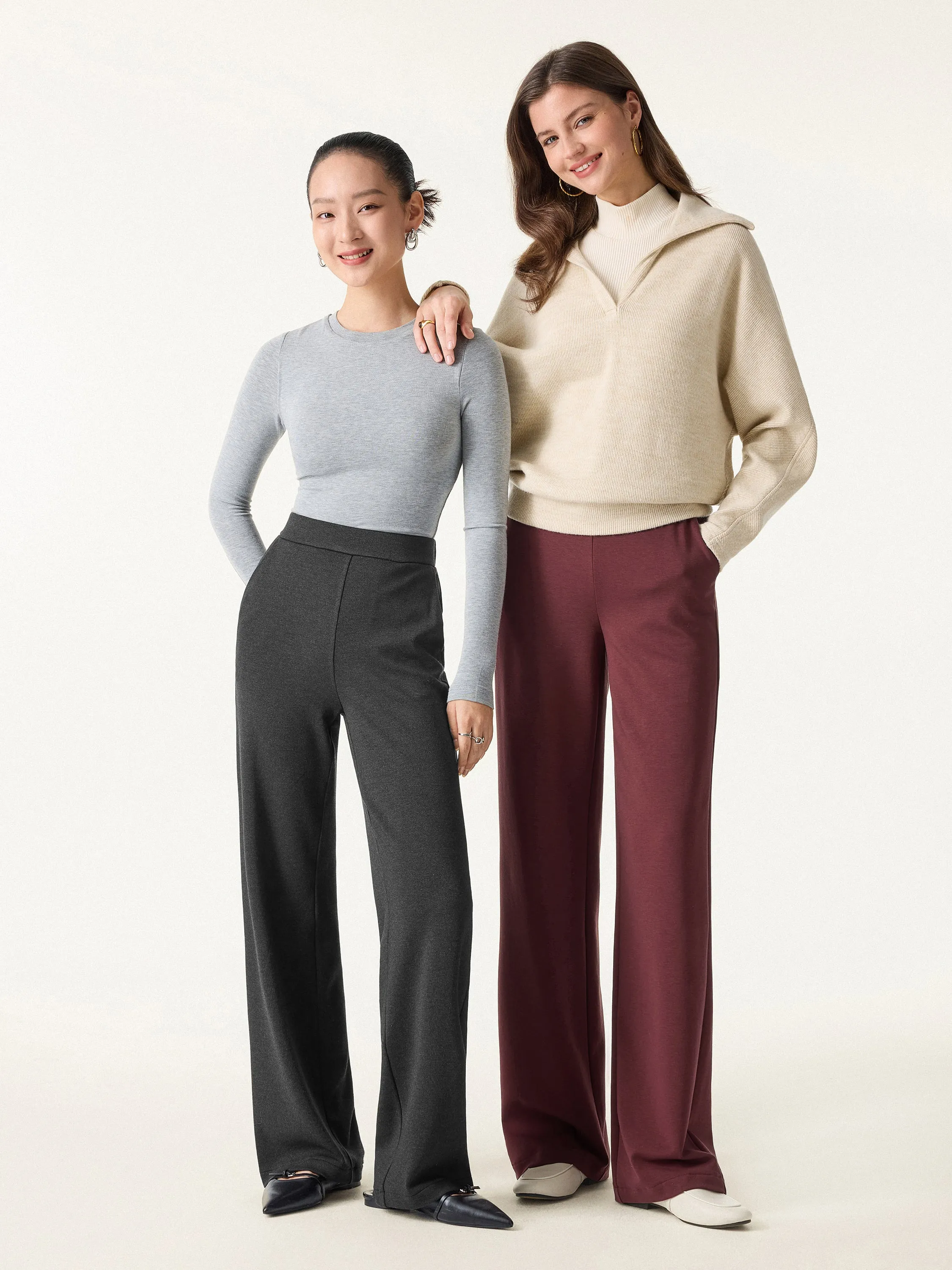 Brushed Stretch High Rise Slim Straight Pull-on Pants with Pockets sold by OGLmove product image thumbnail 2