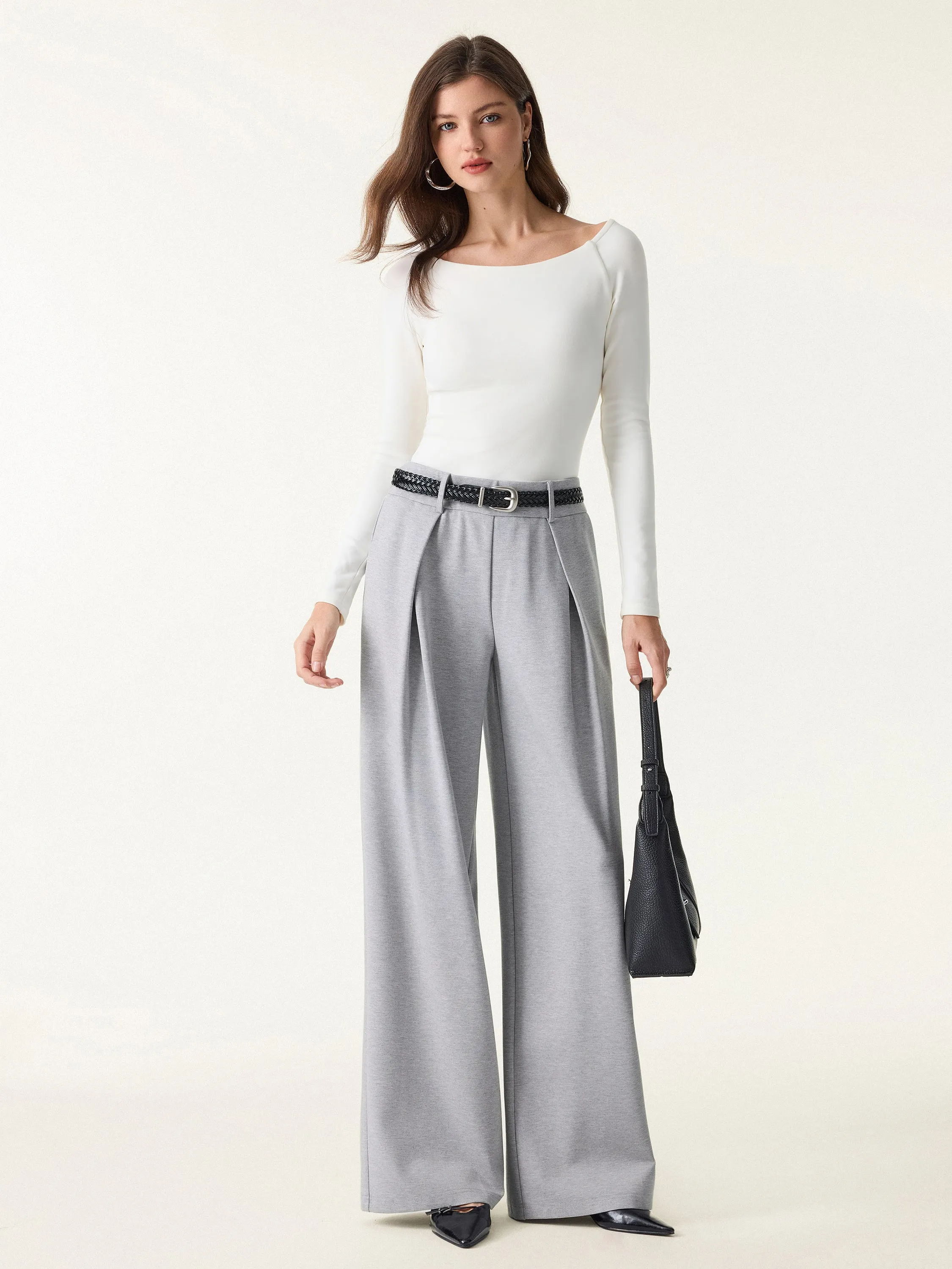 Wrinkle-Resistant Stretchy High Rise Wide Leg Pants with Pockets sold by OGLmove