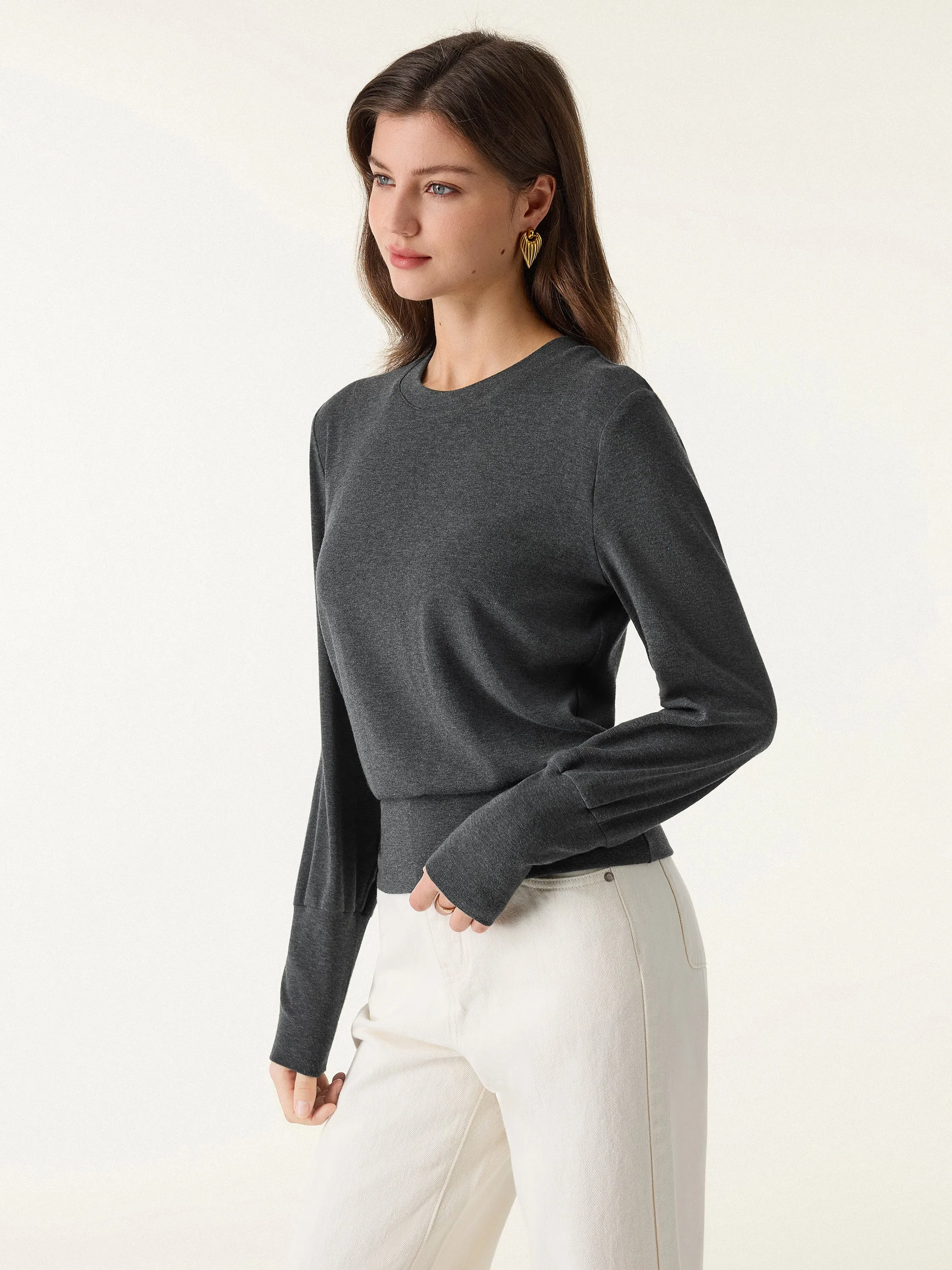 Elevated Crewneck Brushed Brami with Banded Hem sold by OGLmove product image thumbnail 5